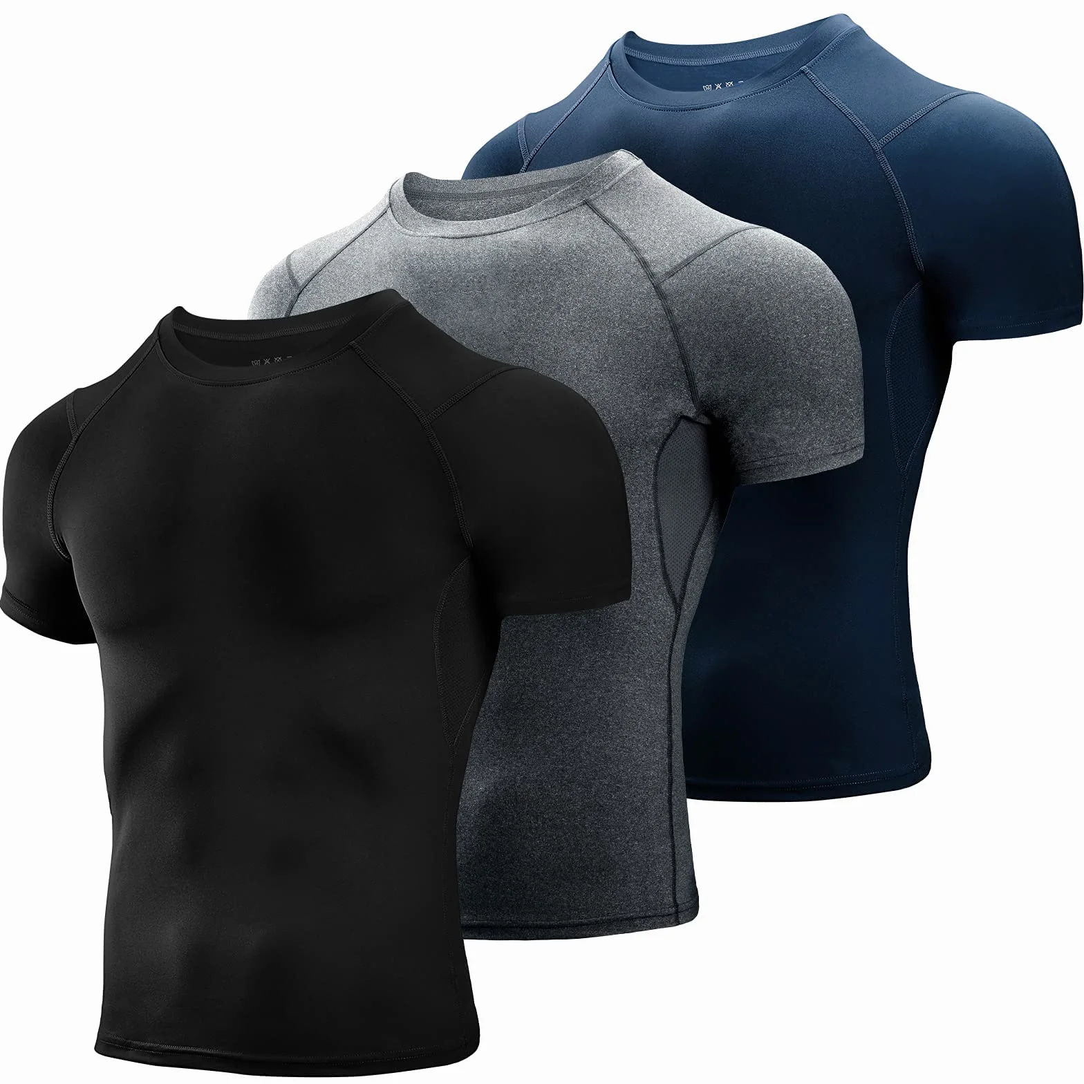 Niksa 1 paquete o 3 paquetes de camisetas de compresión para hombre, manga corta, diseño de malla, capa base de secado rápido, para gimnasio, deportes, fitness, entrenamiento, ciclismo, entrenamiento