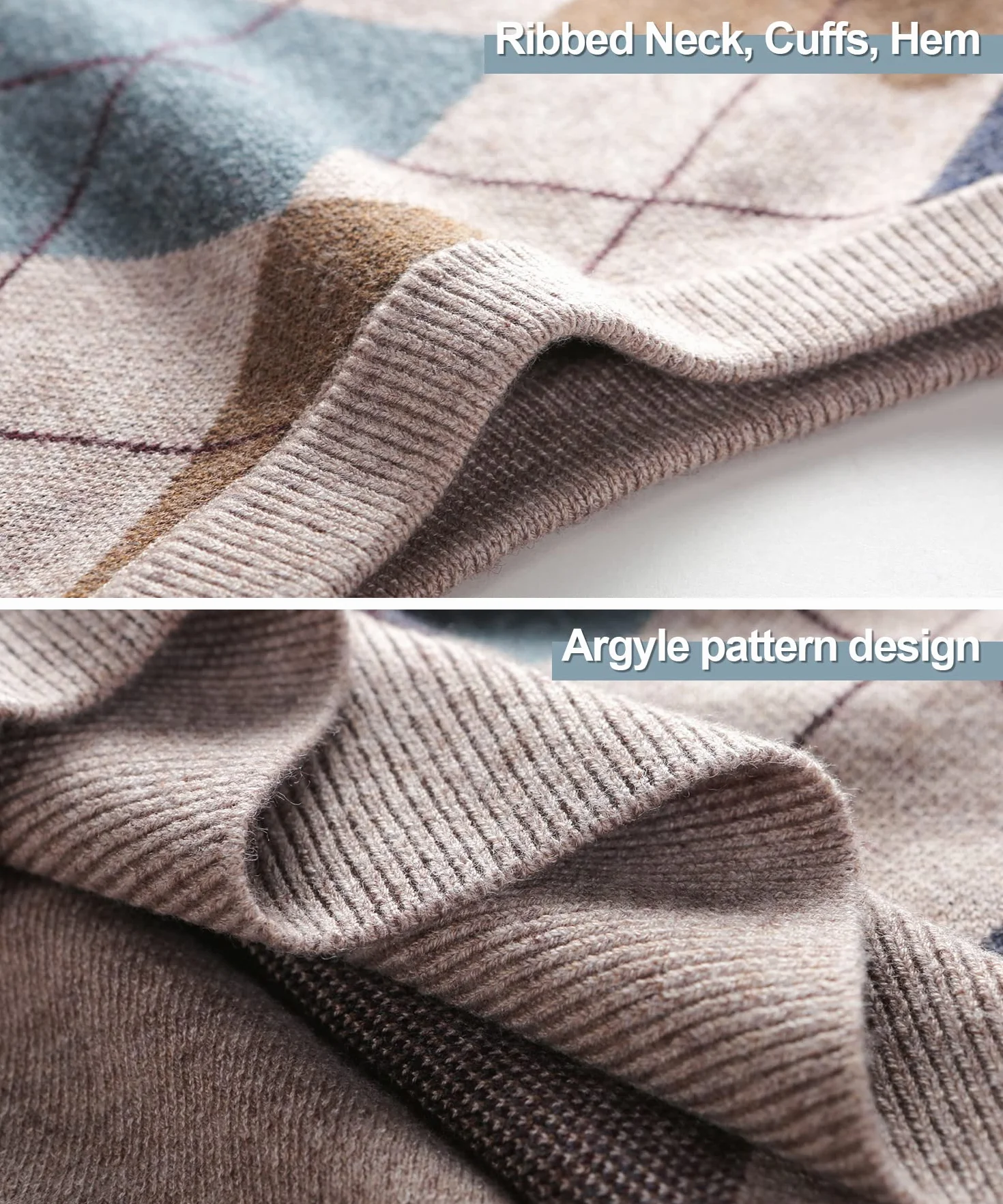 Chaleco de Punto para Hombre Argyle Suéter Cárdigan sin Mangas Jersey con Botón Gentleman Clásico Grueso Tank Tops con Cuello en V Otoño Invierno
