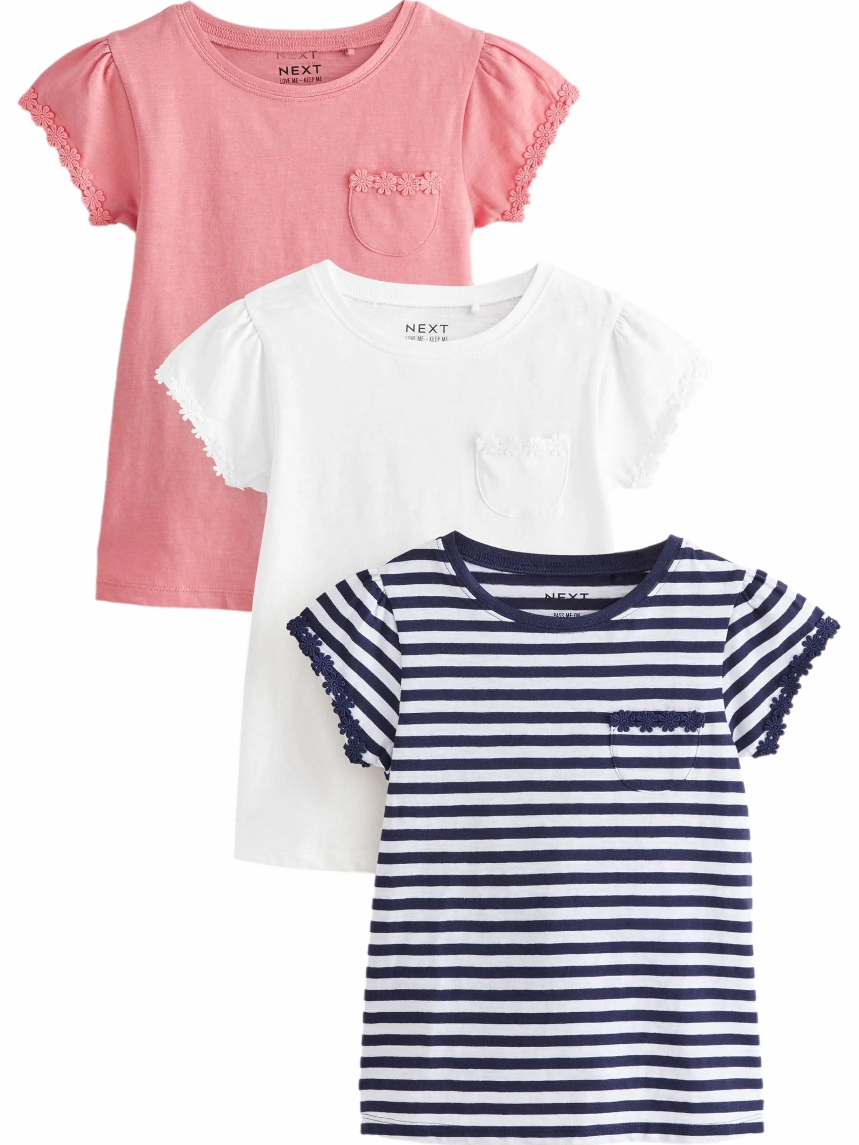 NEXT Niñas Pack de 3 Camisetas con Ribete de Margaritas