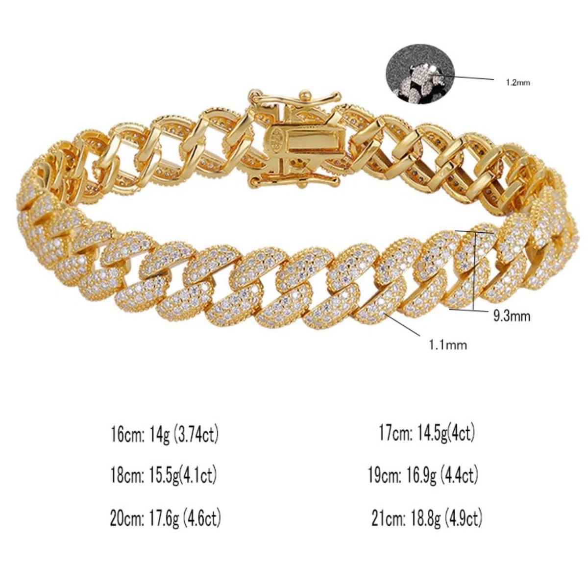 Pulsera de moissanita para hombre, pulsera de eslabones cubanos, hipoalergénica, plata de ley 925, pulseras de oro para hombre, color D, pulsera de cadena de diamantes VVS1, 16-21 cm
