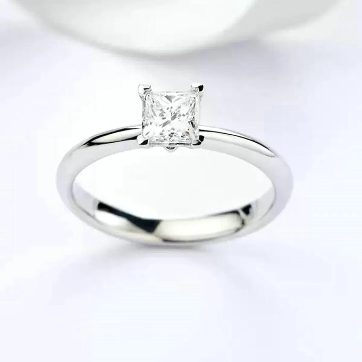 Wycian Anillos de Compromiso Mujer Anillo Compromiso Diamante 9/14/18K Oro Blanco/Platino Diamante de Talla Princesa de 0,5 CT Talla 23,5 Sólido No Chapado Popular para Señoras Cóctel Joyas