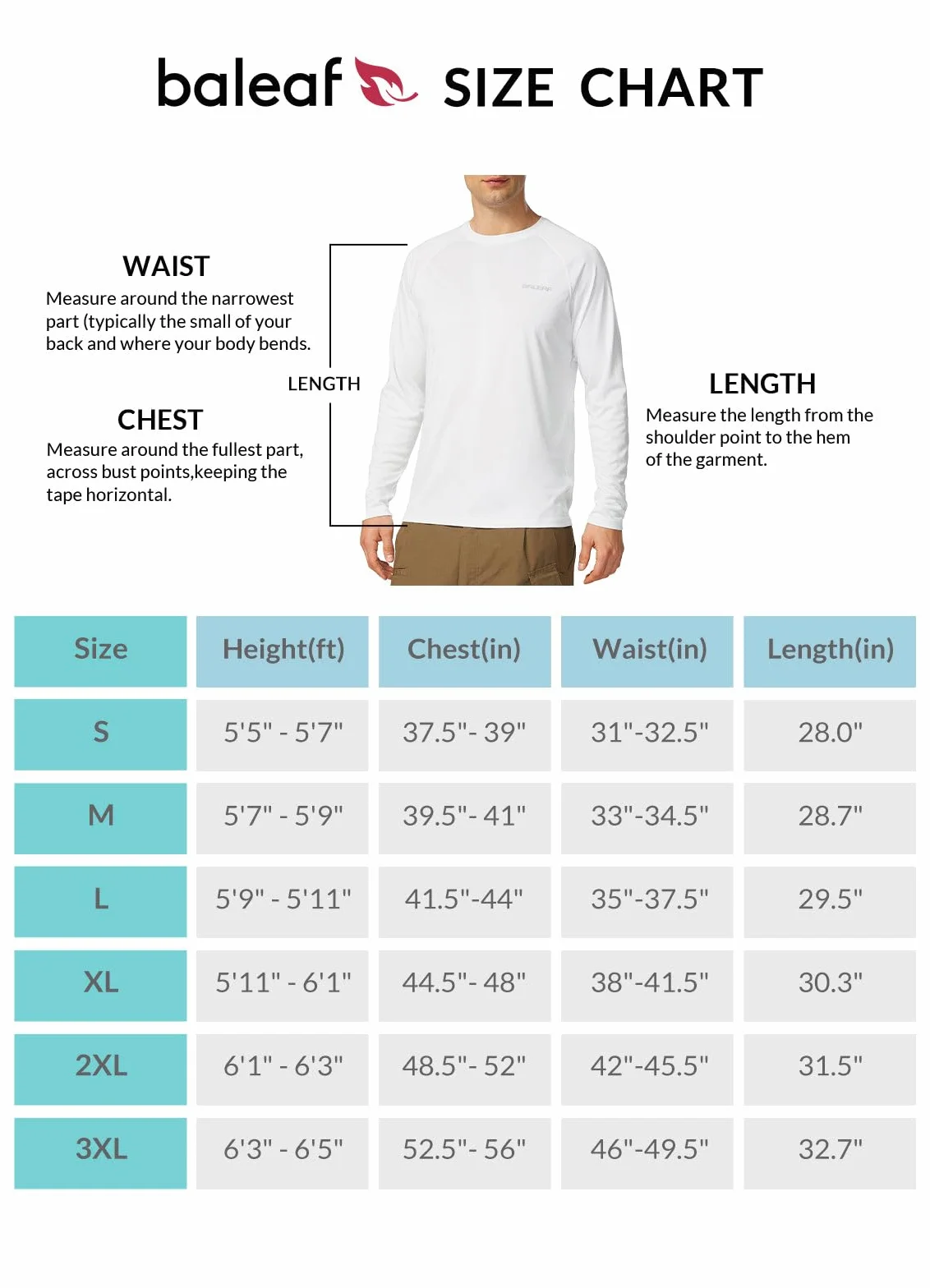 baleaf Camiseta de Manga Larga Hombre Protección UV UPF 50+