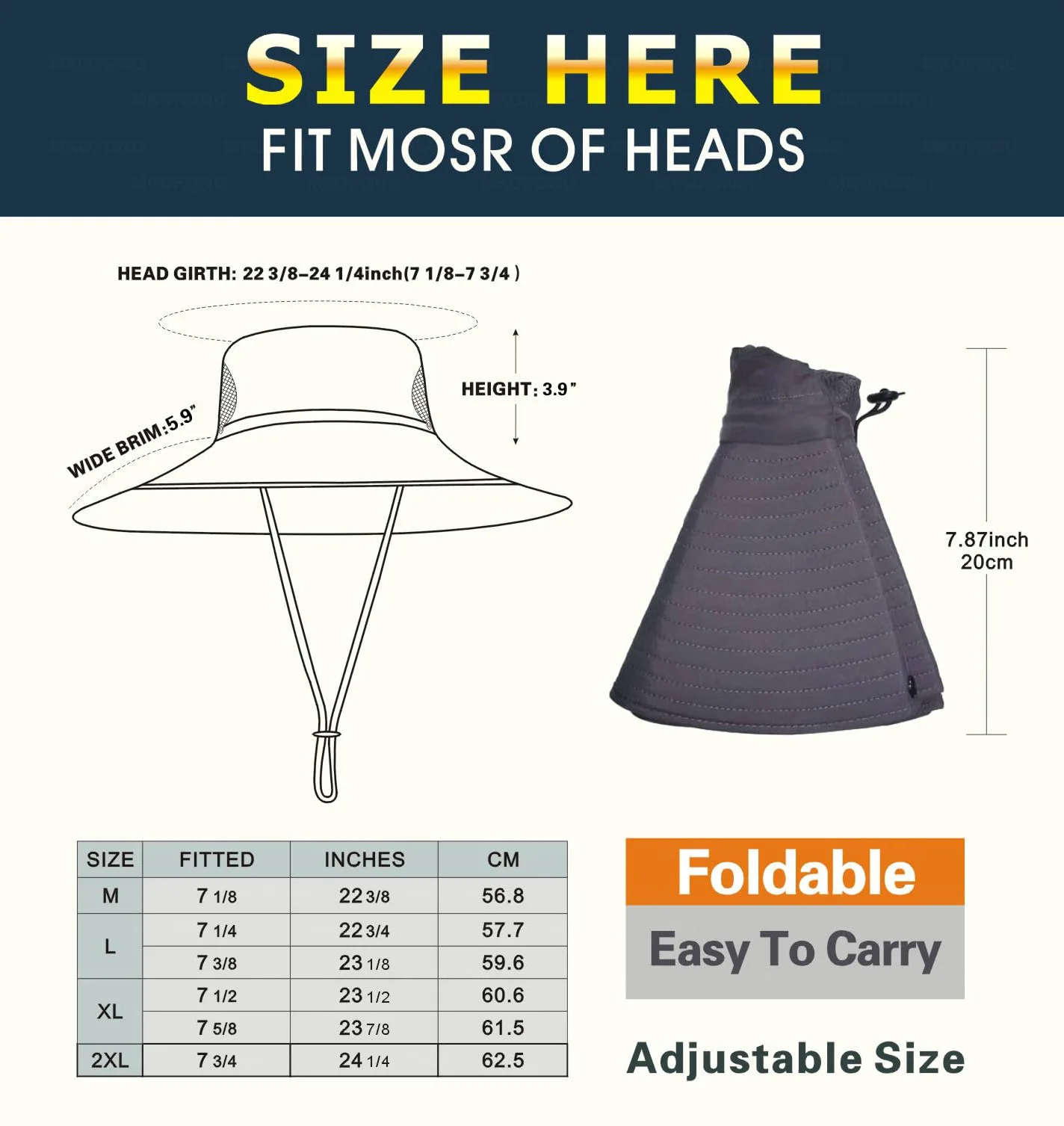Sombrero de ala ultra ancha para hombres y mujeres, con protección UPF50+, impermeable, adecuado para pesca, senderismo, camping, etc