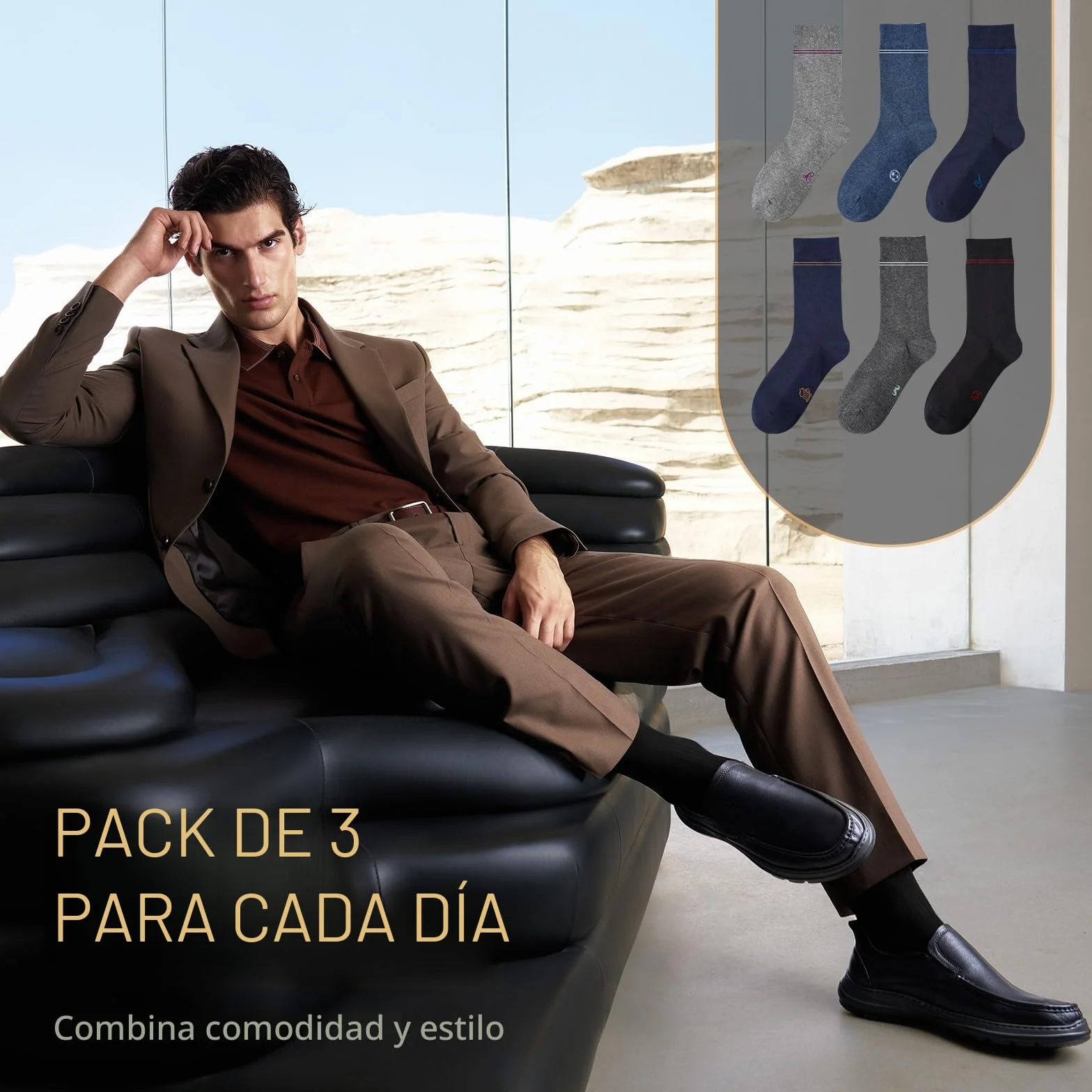 Calcetines Hombre–6 Pares Calcetines de Negocios Transpirables, Algodón Puro sin Costuras, Ideal para Trajes, Regalo para Hombre, Uso Diario y Casual
