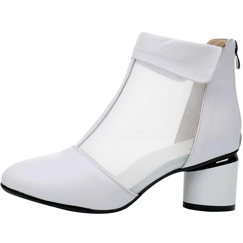 Mujer Elegante Talón de Bloque Botines Respirable Malla Ahuecado Verano Pumps Botas
