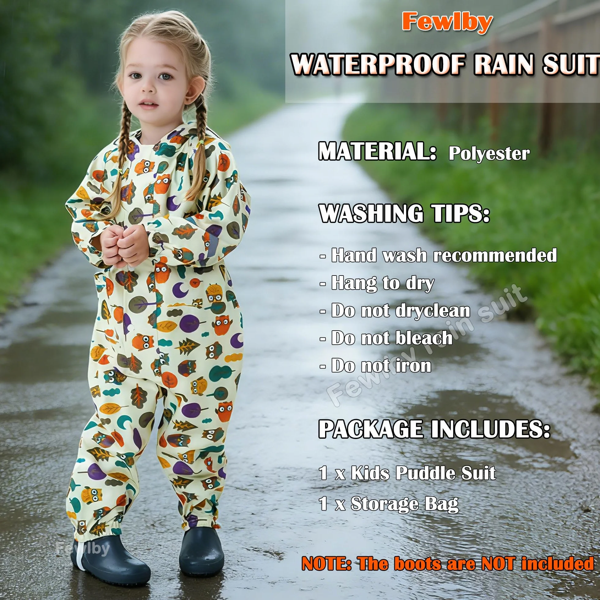 Fewlby Chubasquero Impermeable Niños Poncho de Lluvia Niñas Chaqueta Impermeable Ligero Abrigos de Lluvia Mono Impermeable con Capucha Traje de Lluvia 1-10 Años
