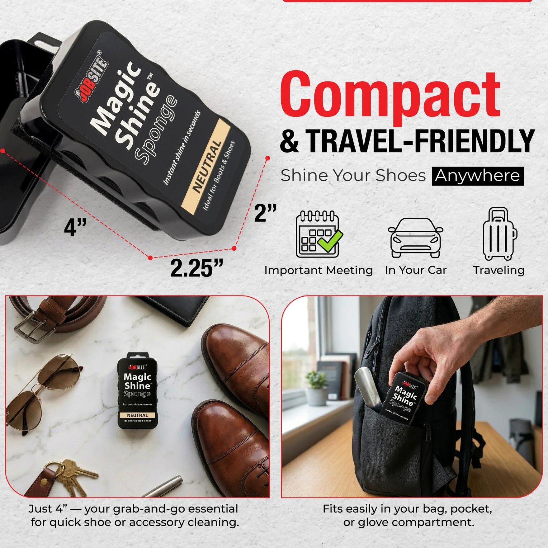 Jobsite Instant Express Leather Boot & Shoe Shine Sponge - Black - 6 Pack