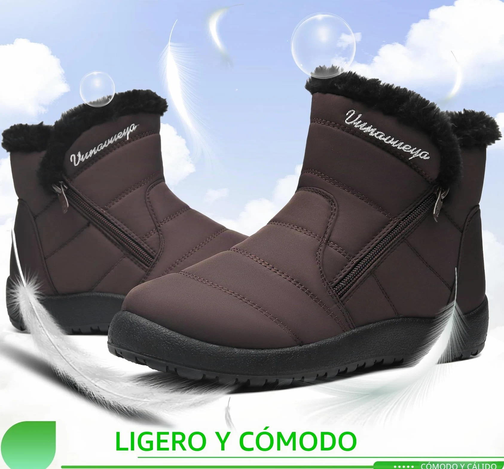 Zapatos Invierno Mujer Botas de Nieve Forradas Calientes Zapatillas Botines Planas Con Cremallera Casuales Boots para Mujer 35-42