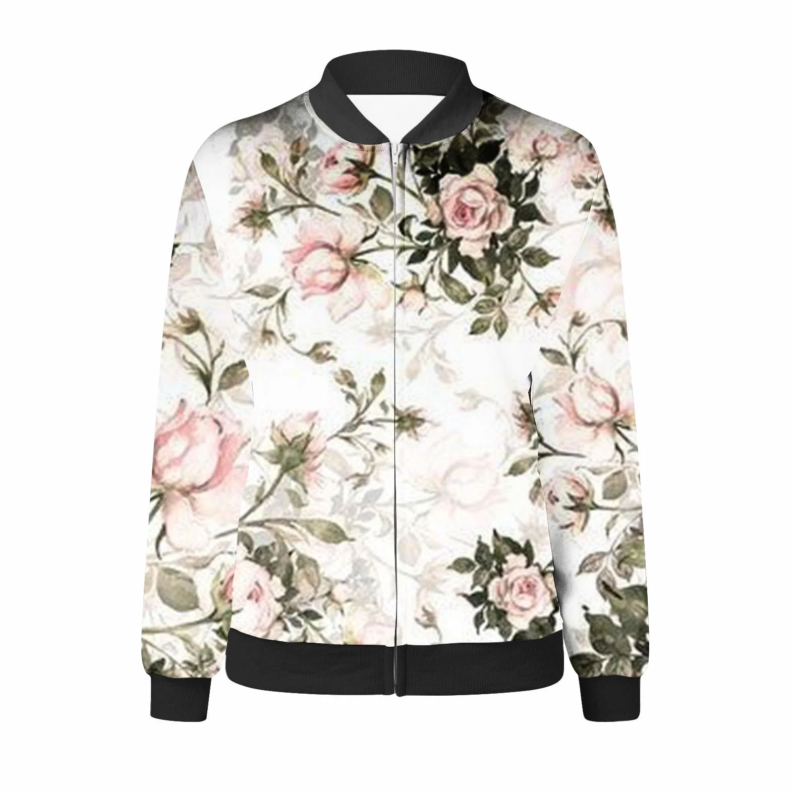 Chaqueta bomber para mujer, chaqueta de primavera con estampado de flores, chaqueta ligera de verano, cremallera corta, chaqueta piloto, chaqueta blusón, manga larga delgada, chaqueta de entretiempo