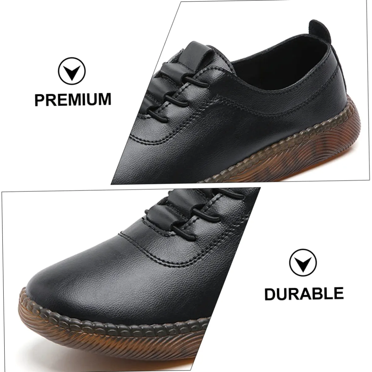 Homoyoyo Zapatos Planos de Cuero para Mujer Negros, Talla 40 | Antideslizantes y Ligeros, Uso Diario y Viaje, Estilo Casual Cómodo Acabado en Cuero