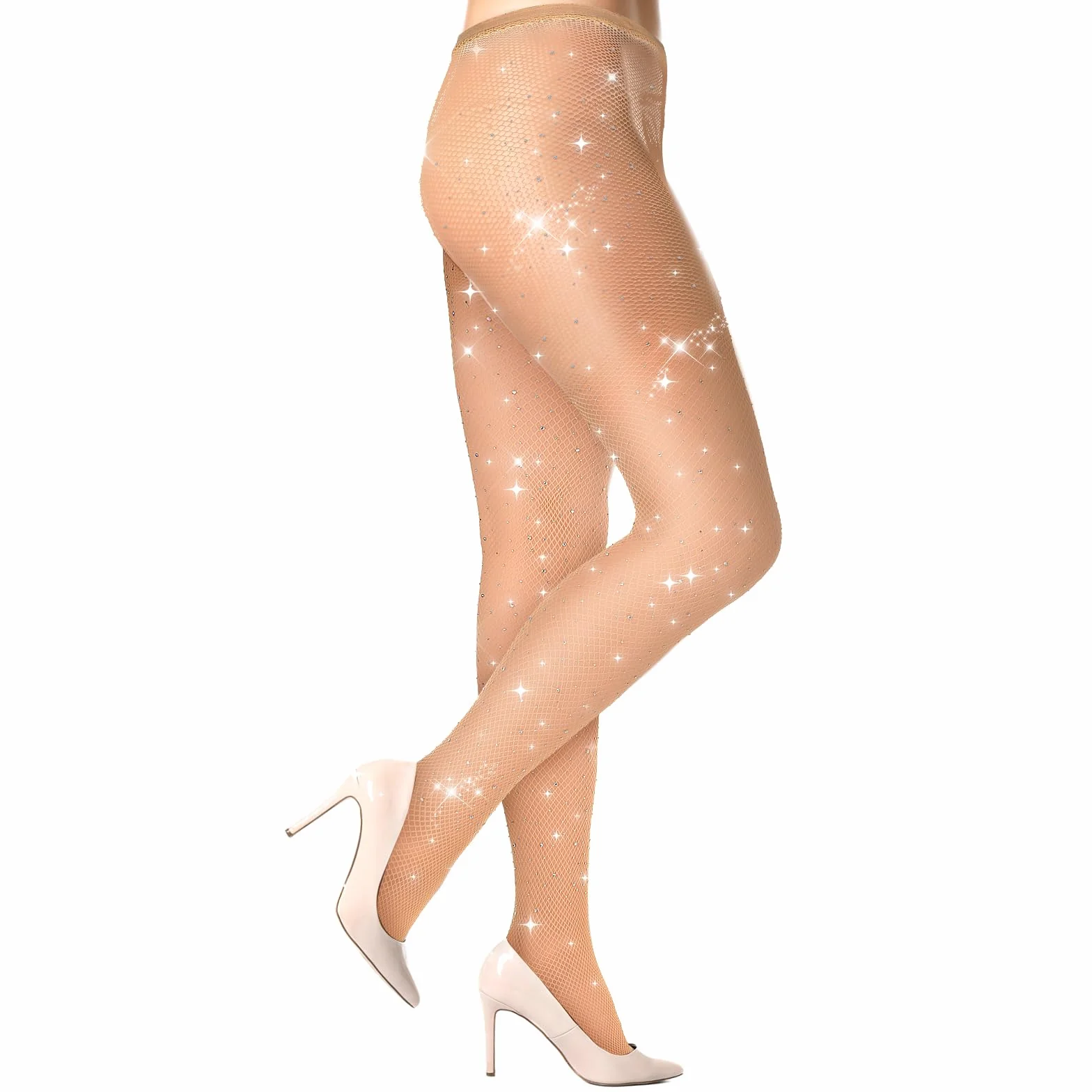 ElevateTech Medias de Red para Mujer, Collants de Cintura Alta de Red en Tono Brillante Color Piel para Baile, Carnaval, Fiesta, Banquete, Espectáculos, Regalos