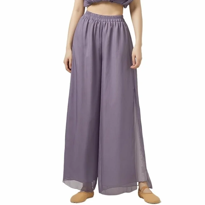 Pantalones de Baile Modernos de Pierna Ancha de Doble Capa for Mujer, Pantalones Sueltos fluidos de poliéster, Traje de Baile for Adultos