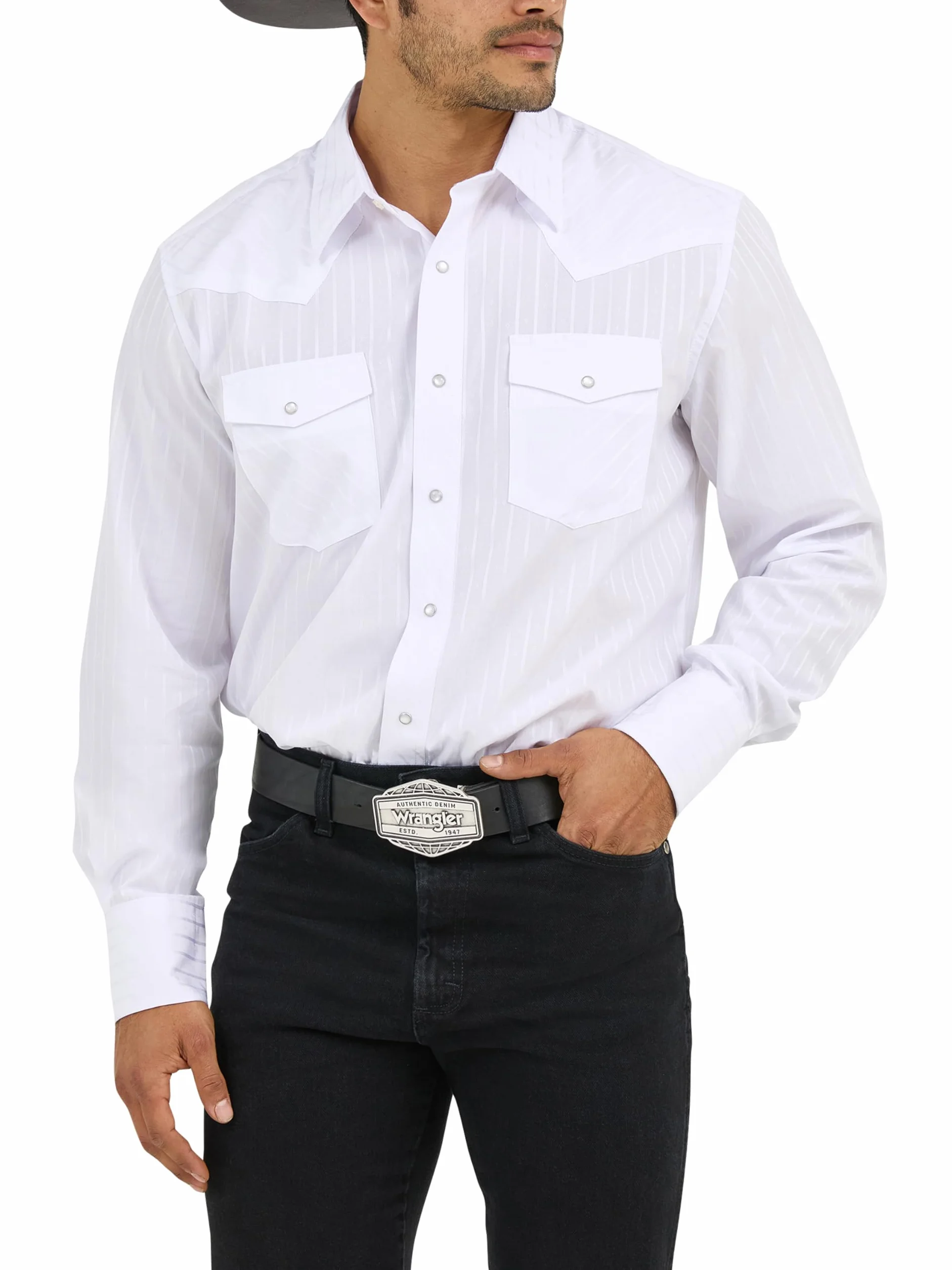 Wrangler Men's Sport Western Basic Two Pocket Long Sleeve Snap Shirt Shirt (Pack of 1)