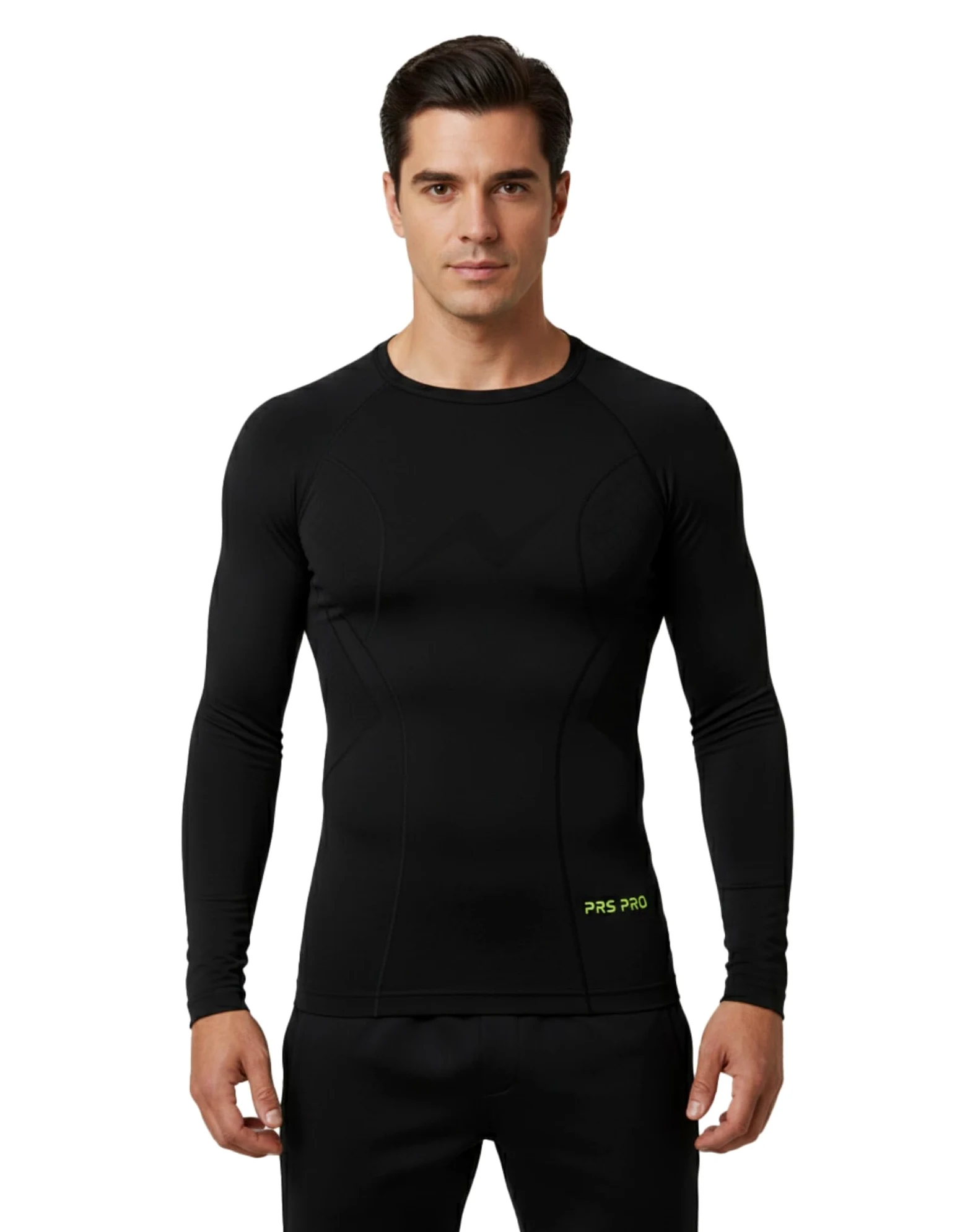 PRS Camiseta Térmica Hombre Manga Larga - Ropa de Hombre - Camiseta Running Transpirable - Camiseta Cuello Redondo Sin Costuras Secado Rápido (Negro, S/M)