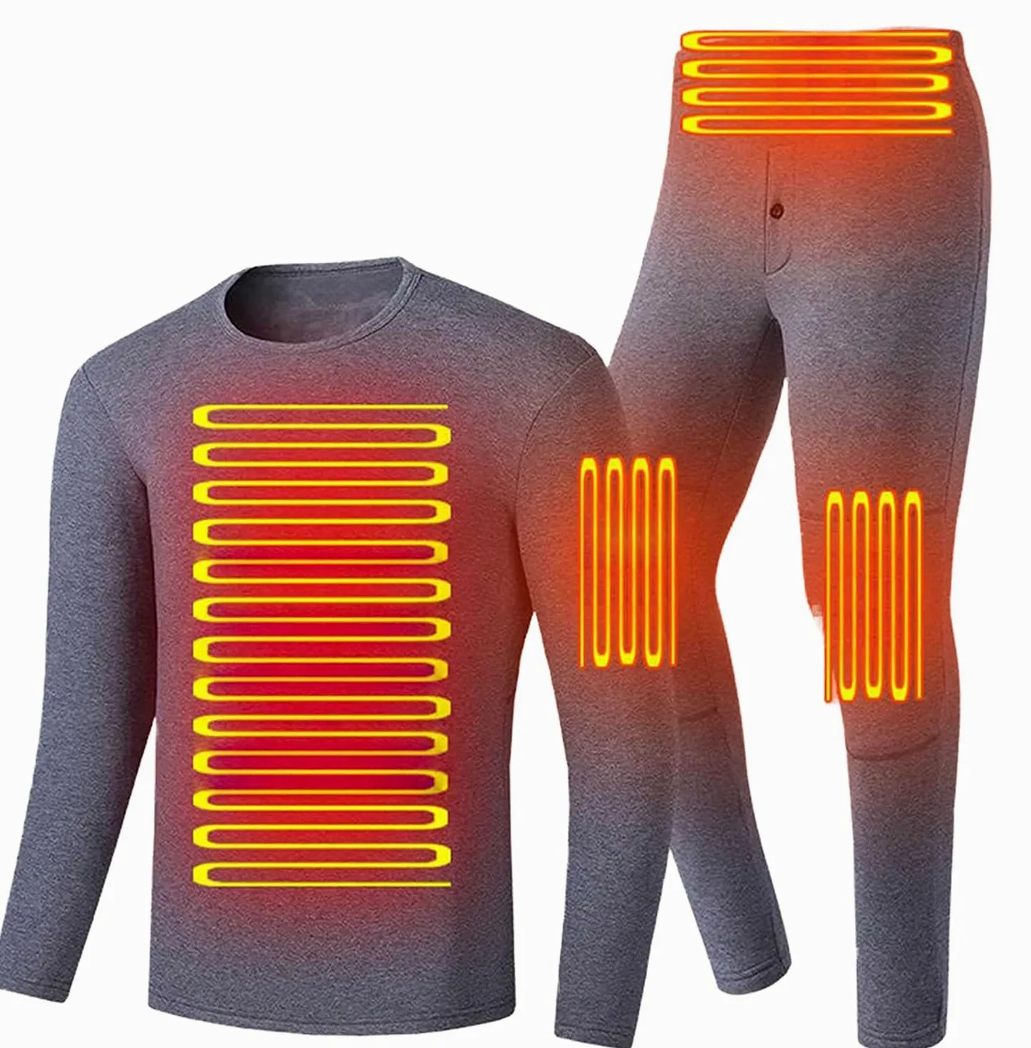 Conjunto de Ropa Interior térmica for Hombre, Capa Base de calefacción USB Superior e Inferior térmica for Invierno (sin batería) (Color : Gris, Size : XXL-Xxlarge)