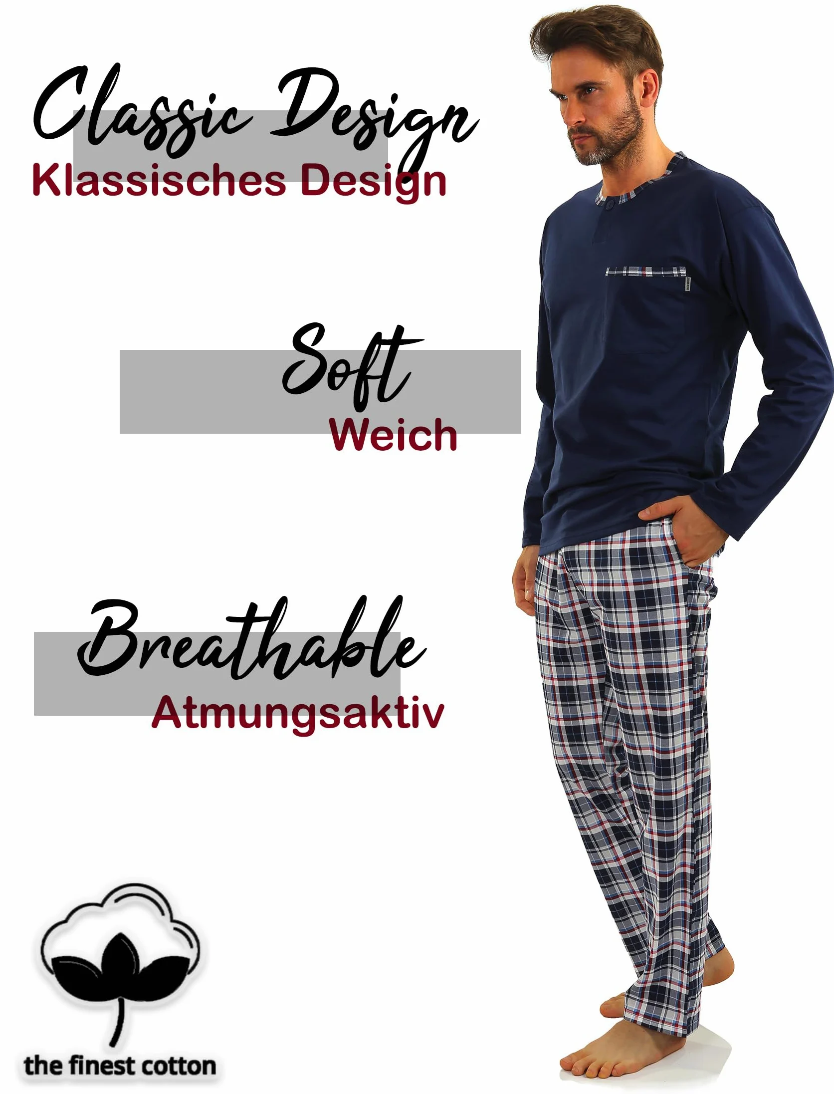 Sesto Senso Pijama Hombre Largo Invierno Clásico Algodon 2 Piezas Ropa De Dormir Conjunto Camisa Manga Larga Pantalones Largos 4XL Jasiek 2188/06