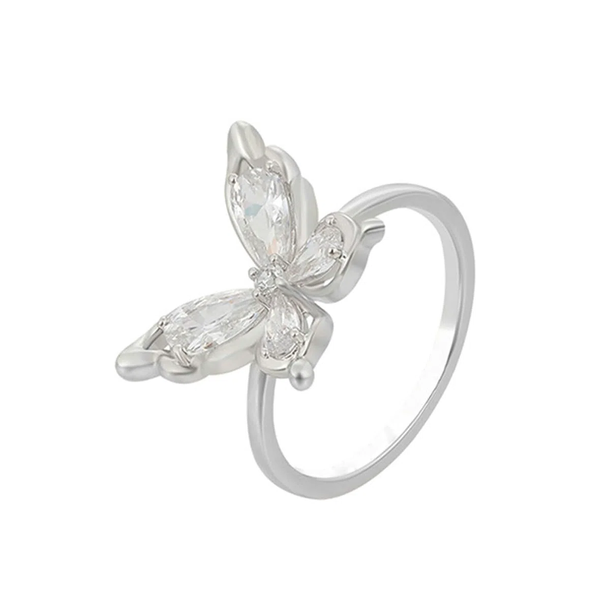 Alianzas de oro blanco Au750 de 18 quilates con gota de moissanita y mariposa