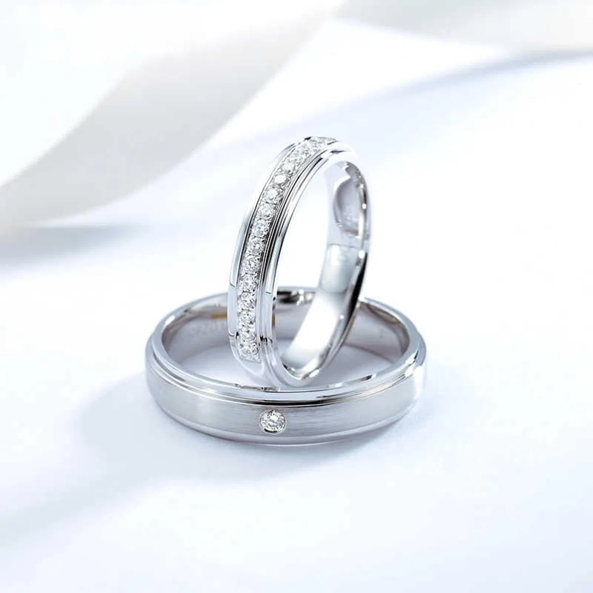 Alianzas de oro blanco 585, anillo de boda de oro auténtico de 14 quilates con diamante auténtico, anillo de compromiso apto para 4 mm, para mujer, talla 54 (17,2)