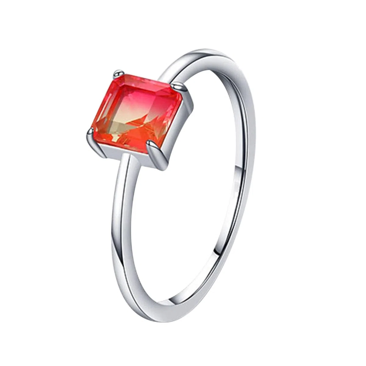 Anillos de mujer delgados, bonitos anillos cuadrados solitario con rubí fabricado en laboratorio y oro blanco