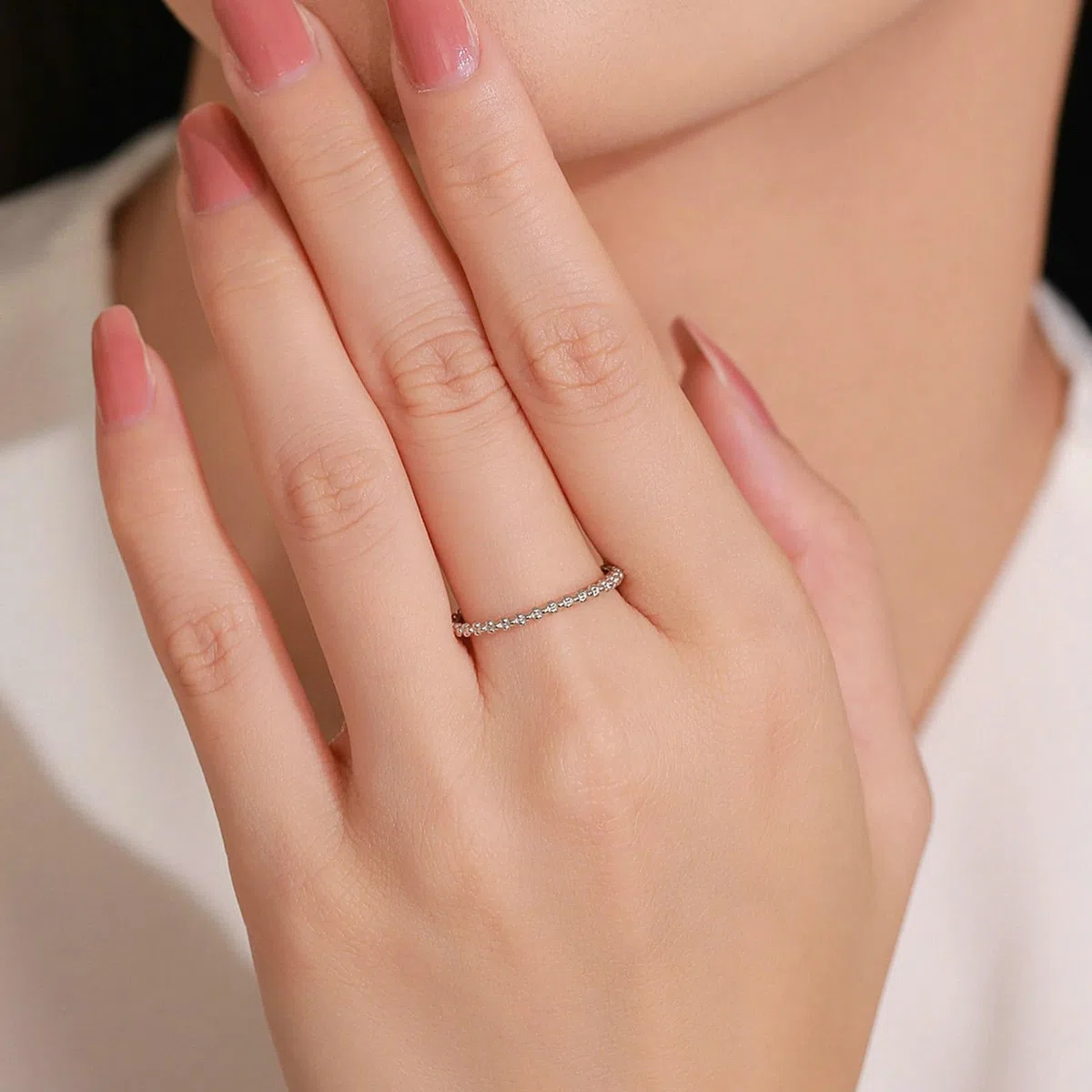 KnSam Anillo de boda de oro blanco Au 375/585/750, anillo apilable de puntos, alianzas de boda de oro blanco de 9 K/14 K/18 K, talla 47-65