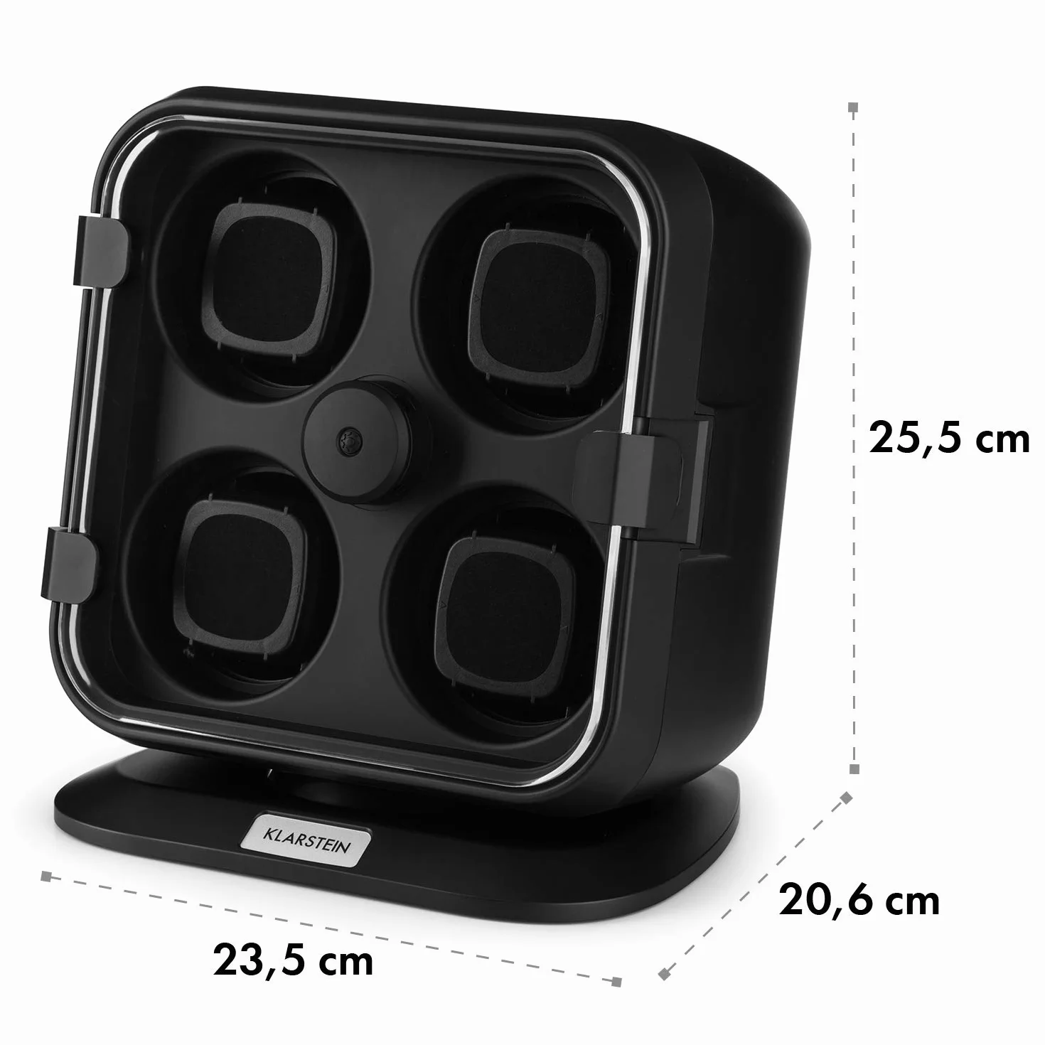 KLARSTEIN Caja Relojes Automáticos, Caja Giratoria Relojes 4 Compartimentos, Cajas para Relojes con Luz, Estuche para Reloj, 3 Velocidades de Rotación, Relojero con Cojines, Watch Winder, Negro