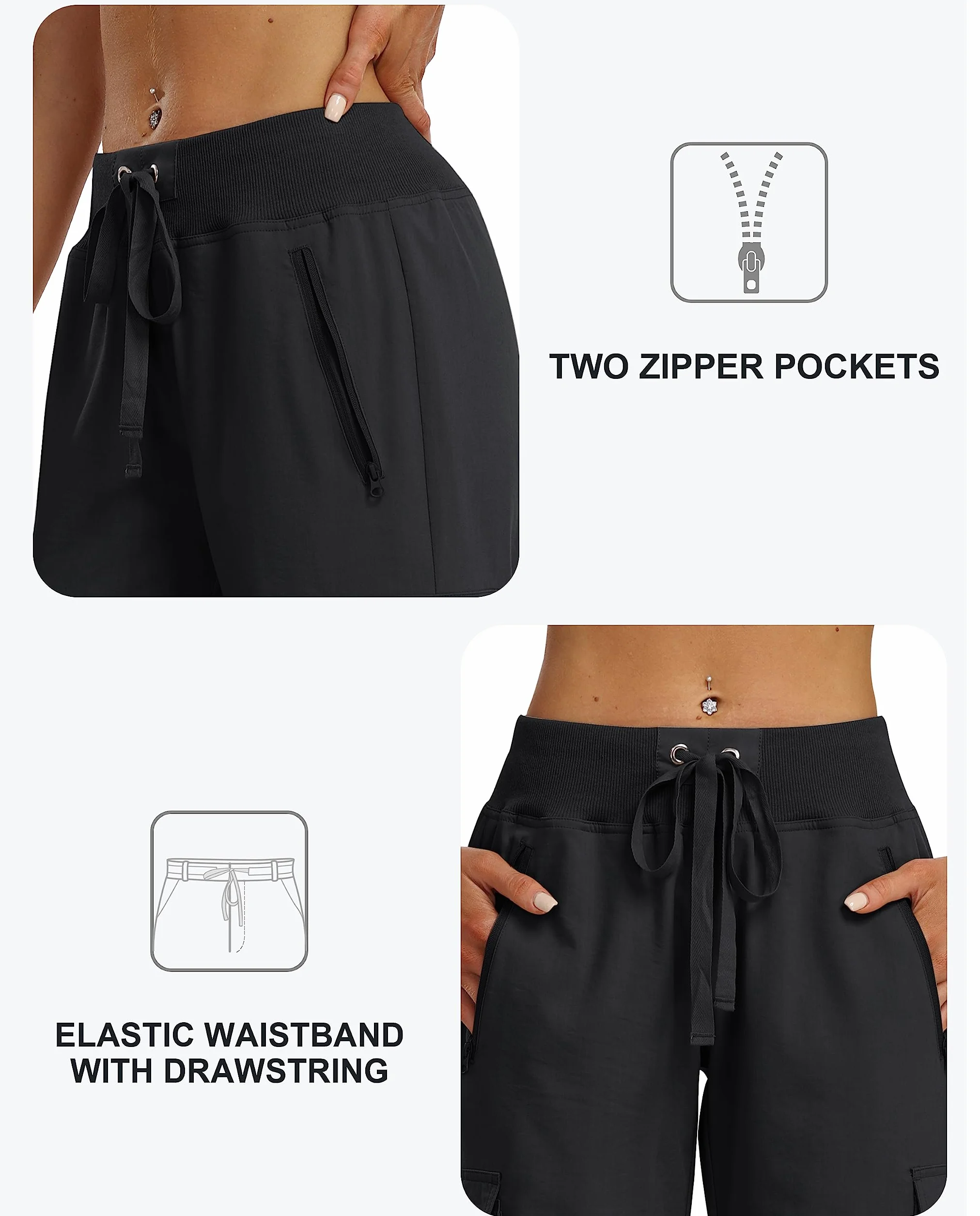 MoFiz Pantalones Cargo Mujer Capri 3/4 Largo Ligero Verano Outdoor Senderismo Transpirable Bolsillo Cremallera