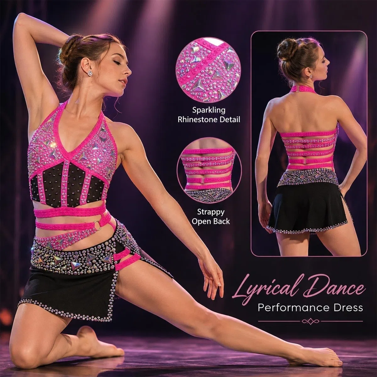 Traje danza lírica moderno niña mujer strass dos piezas