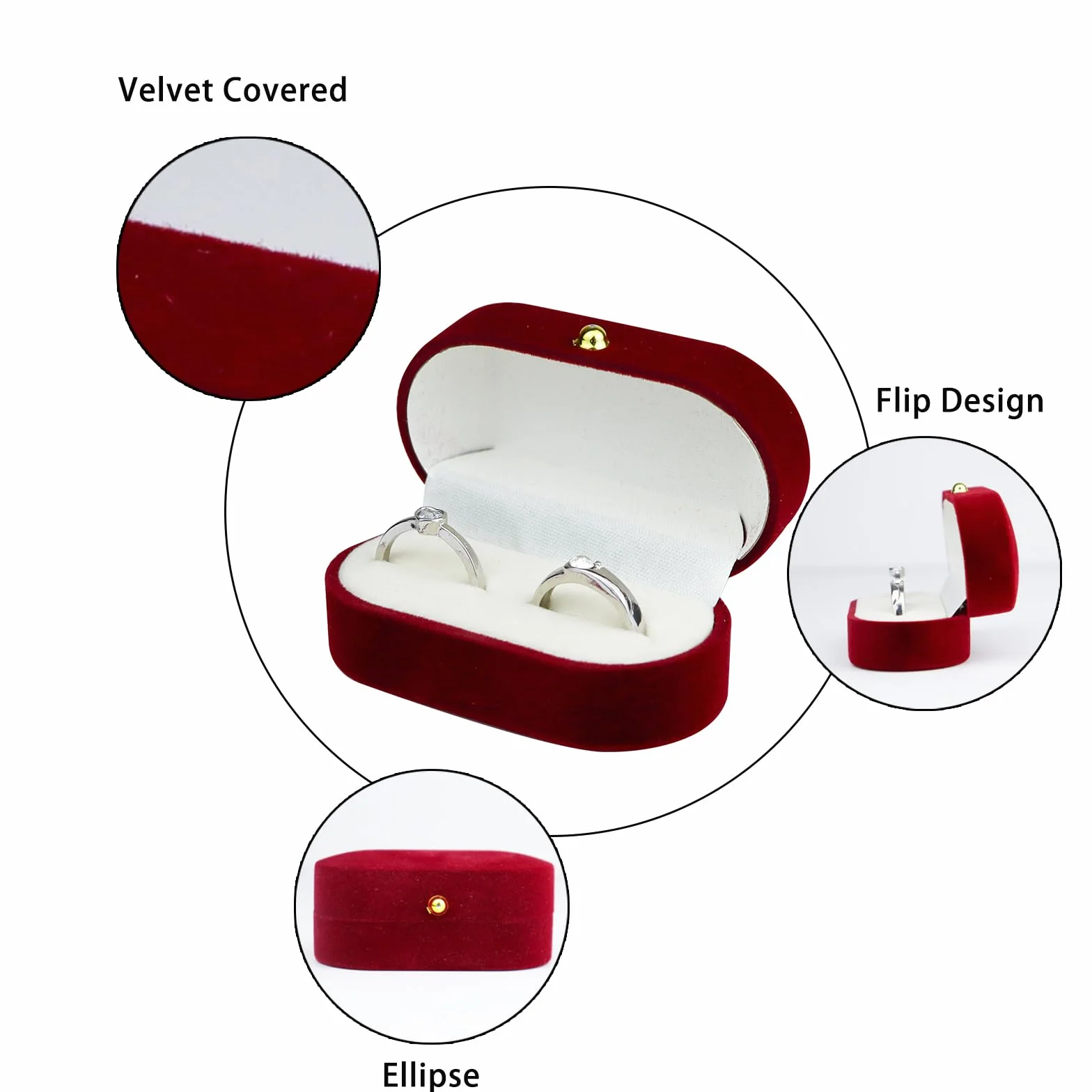 Porta Alianzas Boda de 2 Ranuras, Porta Alianzas de Terciopelo Caja Anillo Ovalados para Compromisos y Bodas, Cajitas Regalo Pequeñas para Anillos, Pendientes, Broches (gris)