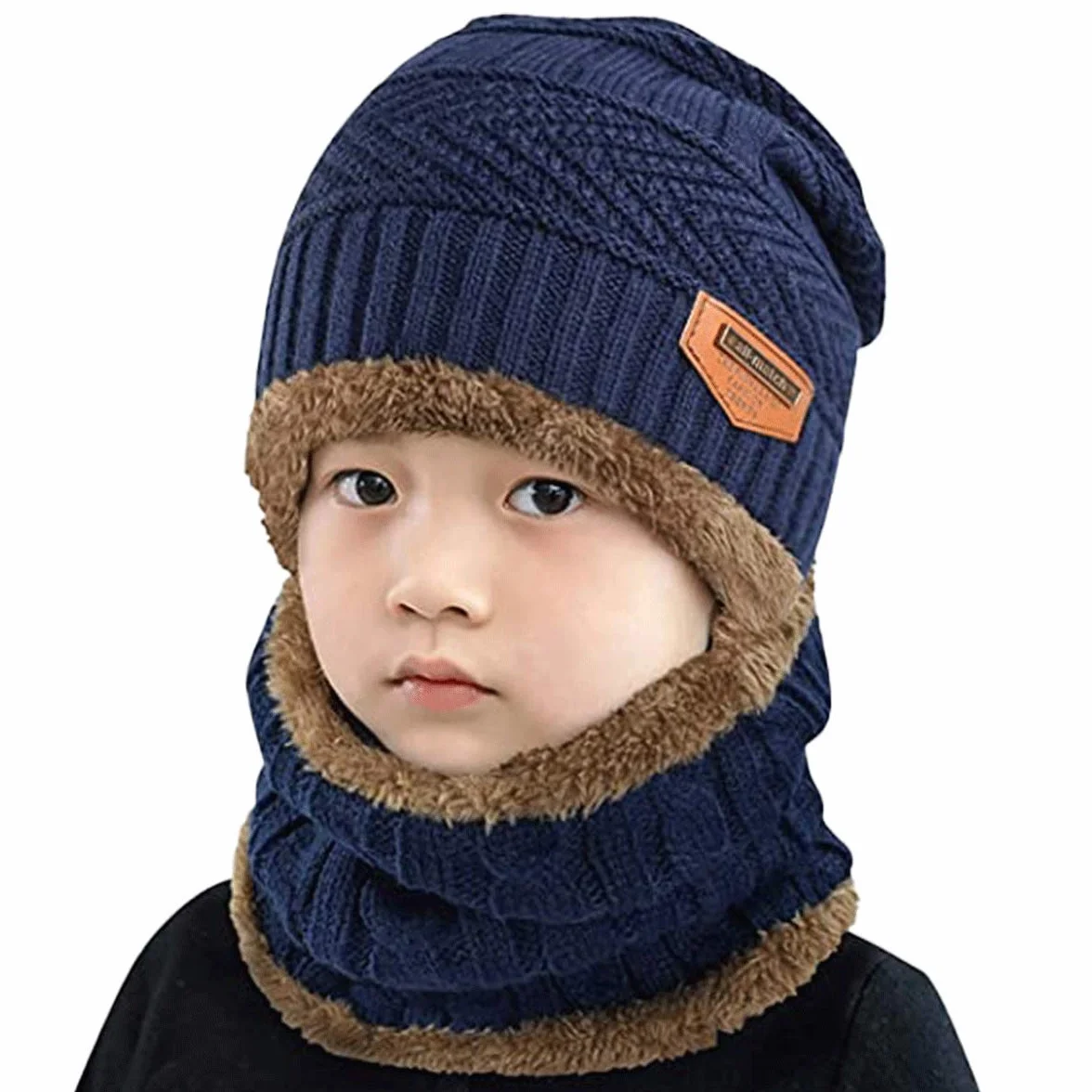Gorro y Bufanda Niño, Conjunto Gorro y Bufanda de Punto 2 en 1, Gorro y Bufanda de Invierno con Forro Polar para Niños y Niñas