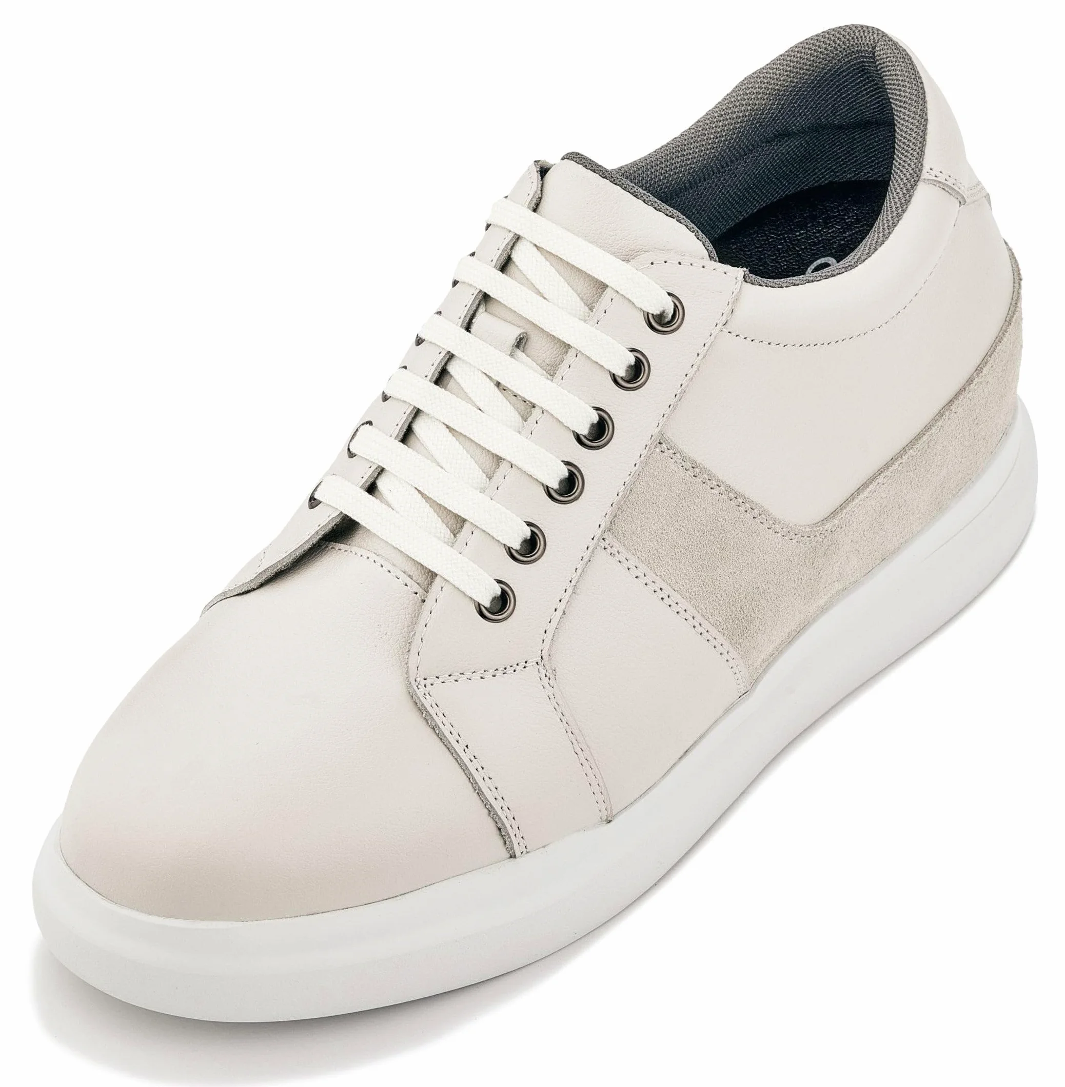CALTO Zapatos invisibles para hombre con elevación de altura - Zapatillas de deporte de moda con cordones de cuero ligero - 3 pulgadas más alto