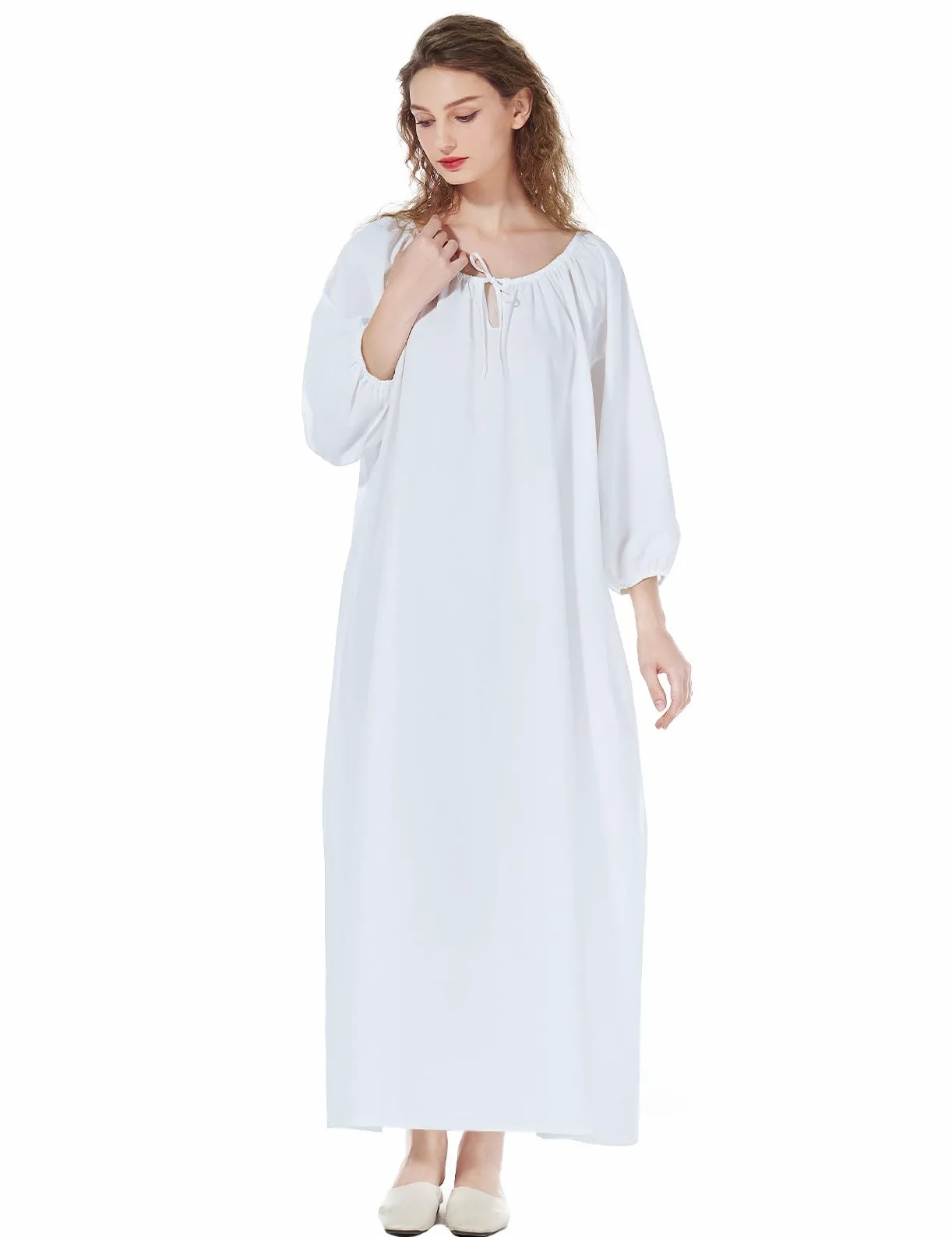 BEAUTELICATE Verano Camisones Mujer Victoriano Vintage Bata Pijama 100% Algodón Mangas 3/4 Cuello en U