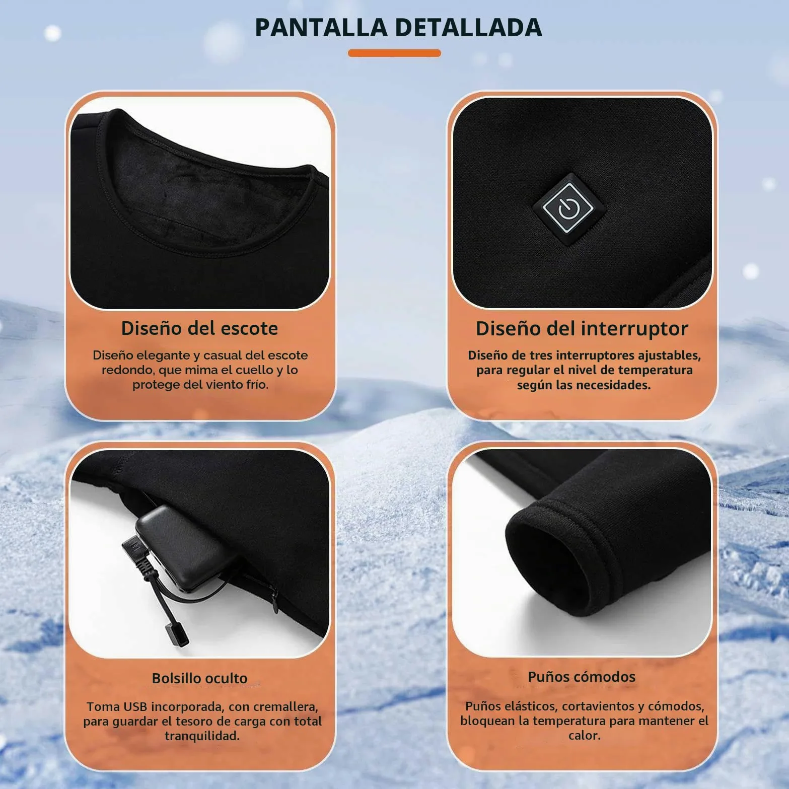 Camiseta Calefactable Térmica, Calentador Ropa Interior de Manga Larga para Hombres y Mujeres, Forro Polar Ropa Termica Electrico USB para Moto al Aire Libre