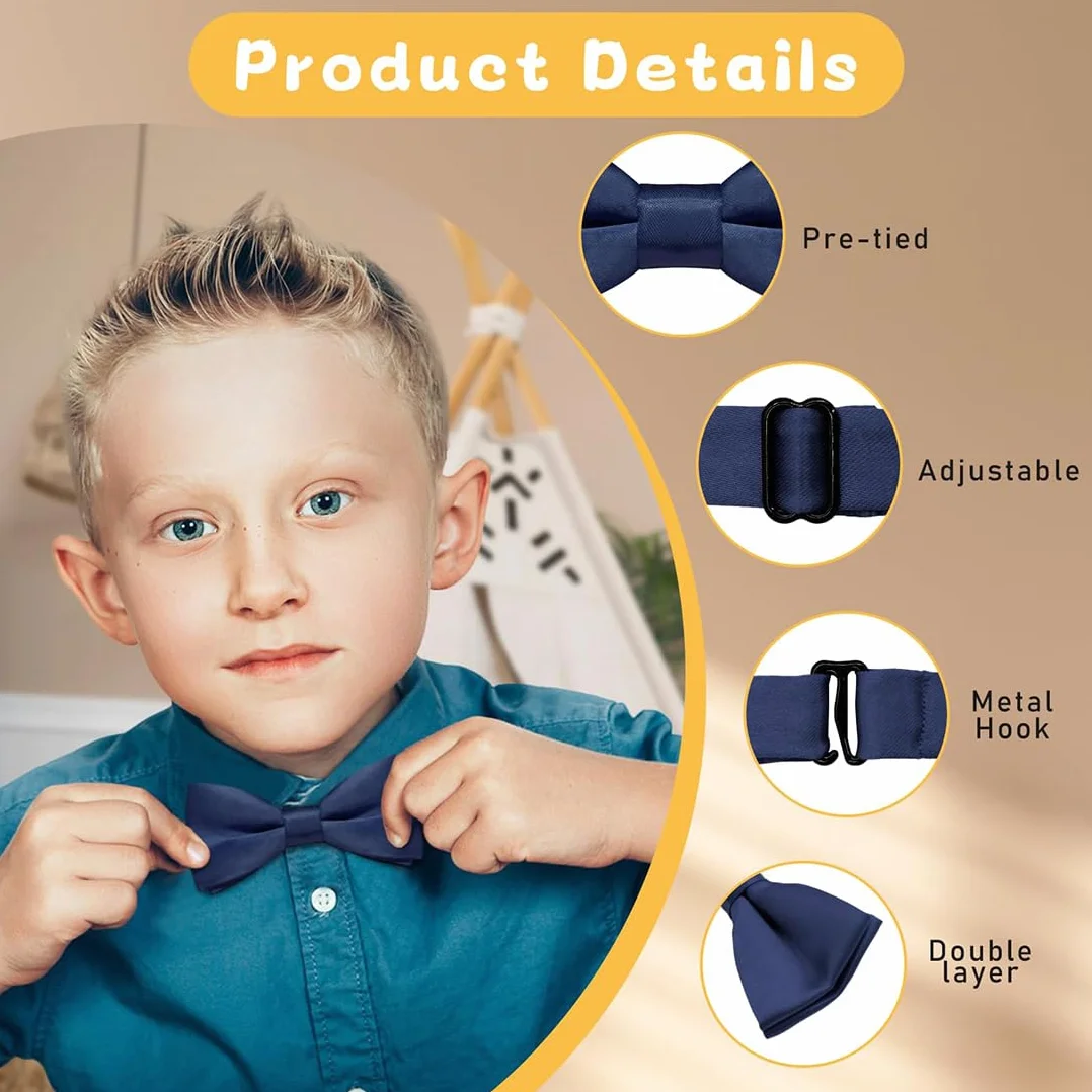 Corbata para Niños Ajustable de Seda Pre-Atada para Graduaciones y Bodas