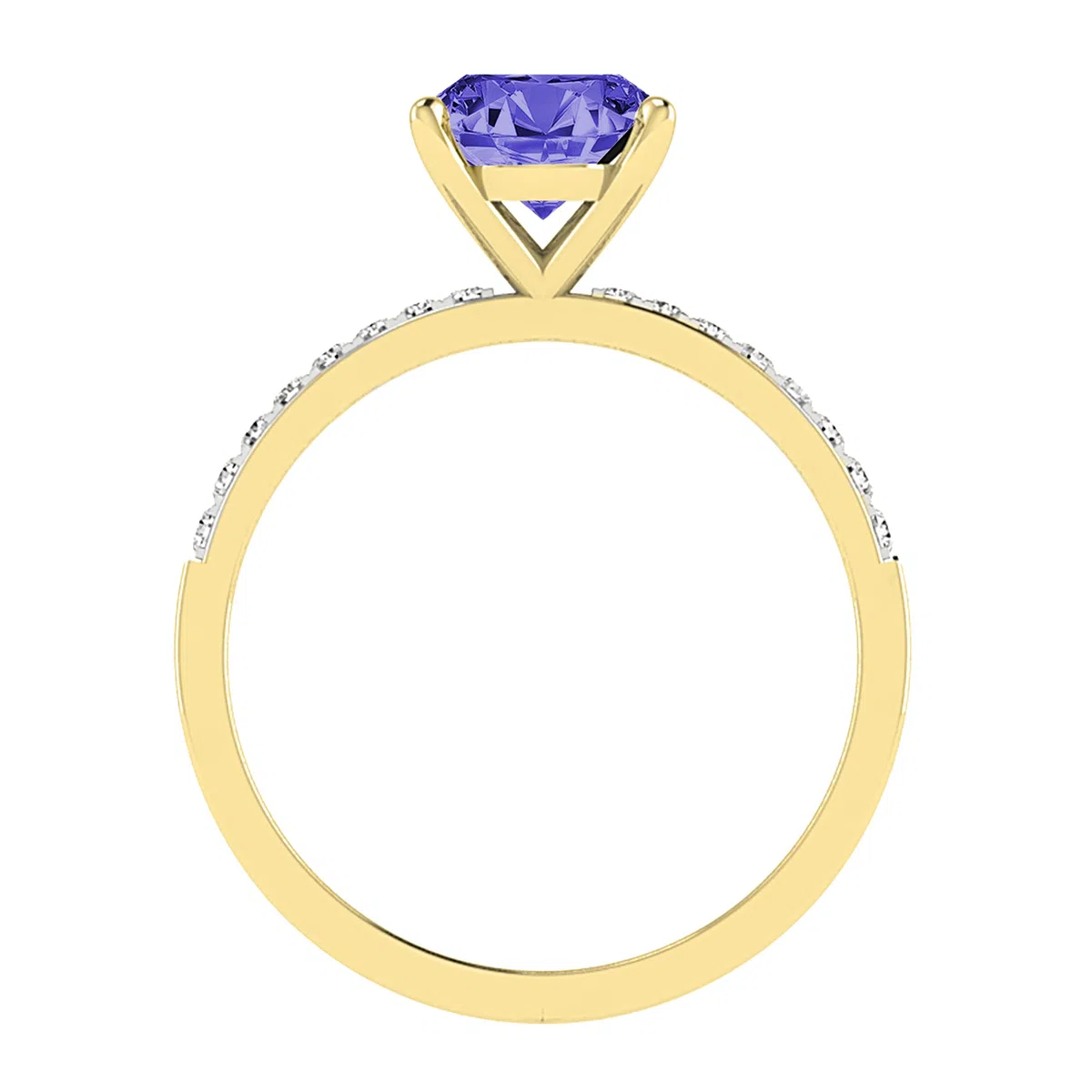 Dazzlingrock Collection Anillo de compromiso de oro amarillo de 14 quilates con piedras preciosas ovaladas y diamantes blancos redondos de 9 x 7 mm para mujer, Oro amarillo tanzanita Diamante blanco