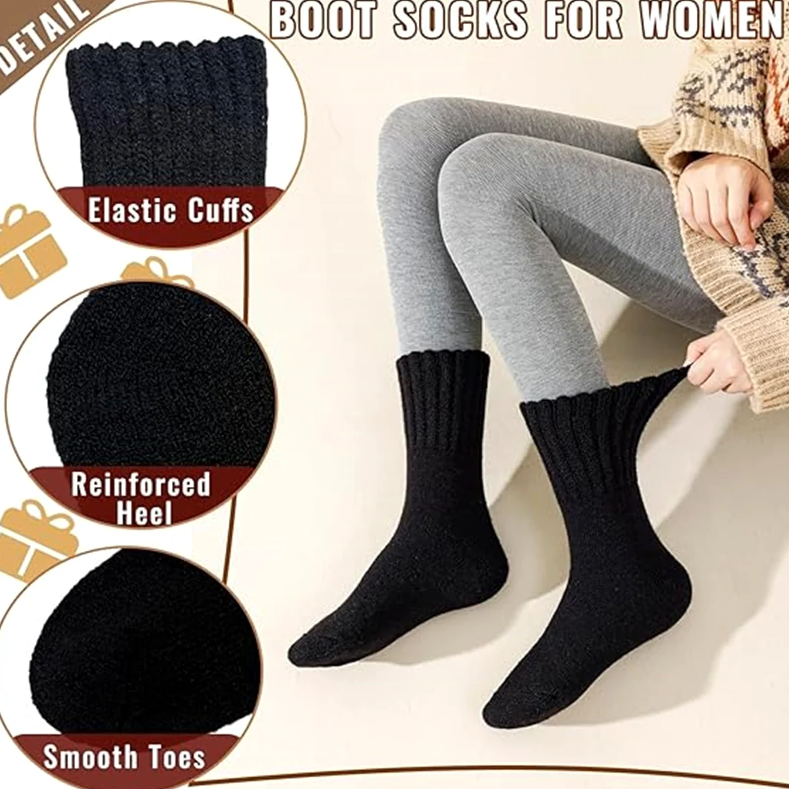Generisch 3 pares de calcetines térmicos gruesos para mujer, cálidos y acolchados, de lana, para regalo