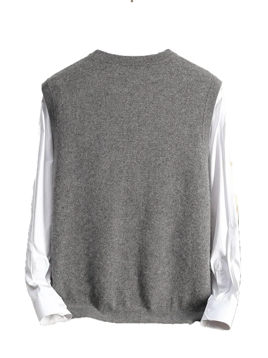Chaleco de cachemira para hombre, cuello en V, suéter sin mangas, con bolsillos, chaleco casual
