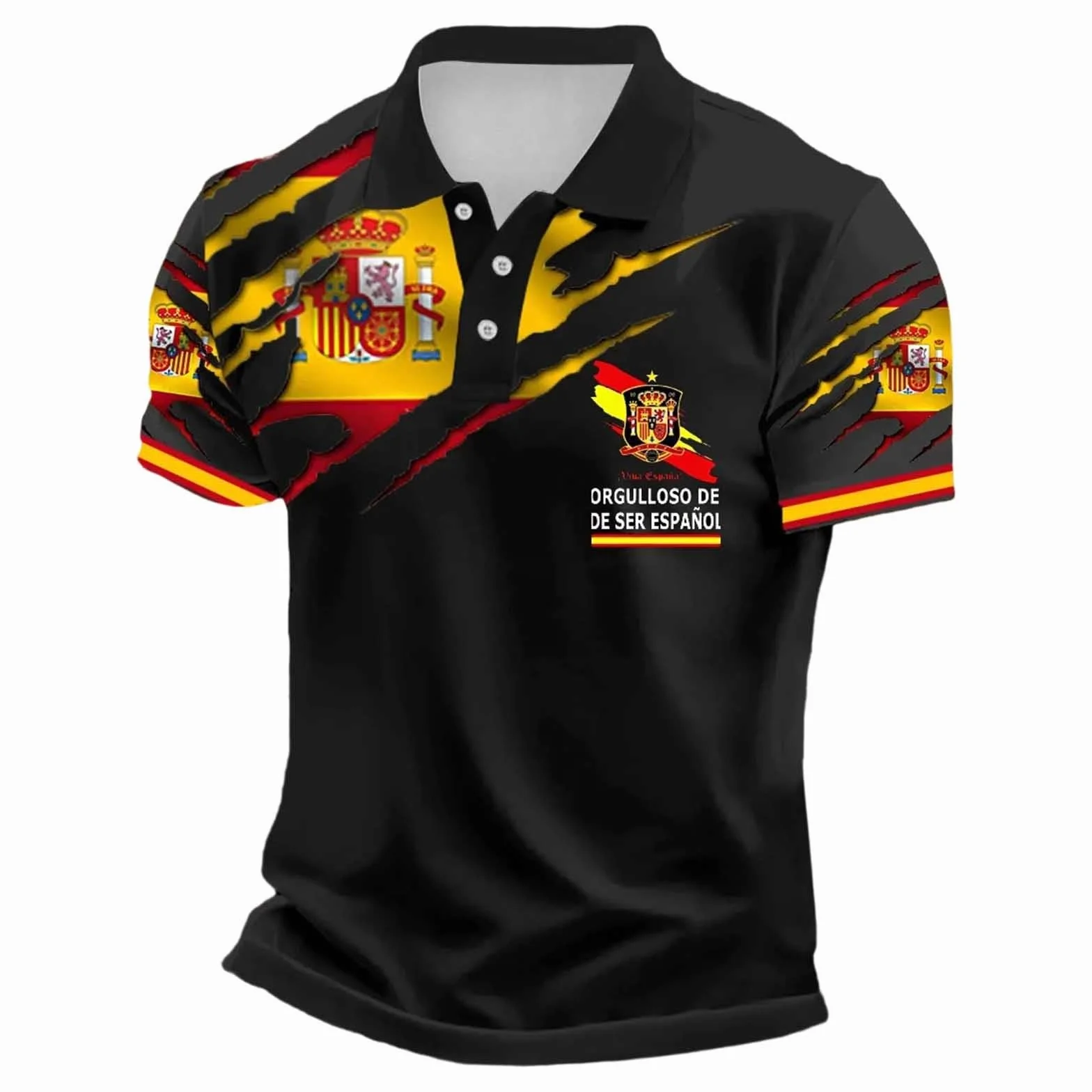 Camiseta de fútbol retro España manga corta polo secado rápido transpirable botones