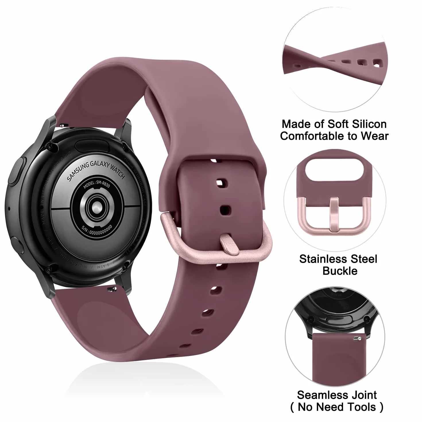 Meliya 3PACK Correas para 22mm Reloj Silicona de Liberación Rápida para Hombre y Mujer,Nuevo Suave Silicona Ajustable Pulseras de Repuesto para 22mm Reloj(Negro/Starlight/Púrpura1)