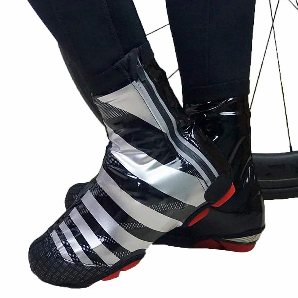 Cubrezapatillas Impermeables para Ciclismo, Alta Elasticidad, Superficie de Cuero Brillante Cubrezapatillas para Bicicleta de Carretera de Invierno, Protector para cubrezapatos para MTB