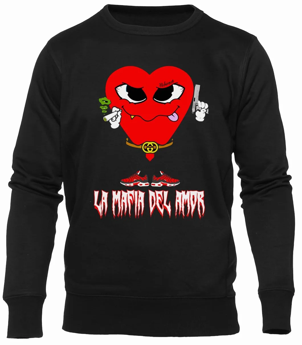 Mafia of Love Jersey Negro Manga Larga Cuello Redondo Jumper Hombre Mujer