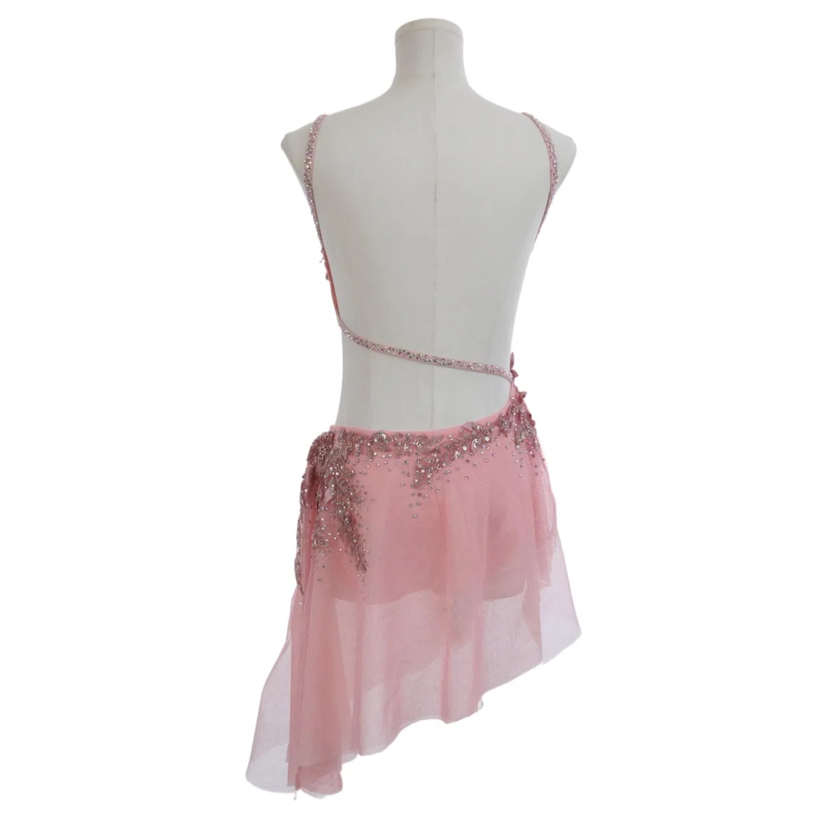 Vestido de danza lírica rosa con pedrería para mujer y adolescente