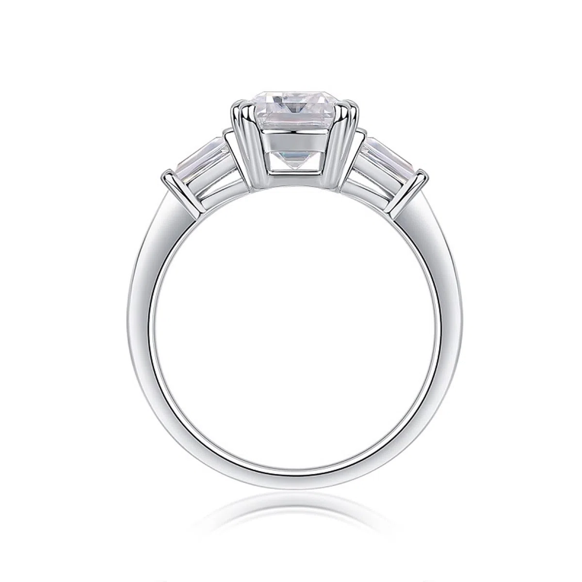 Anillo de boda simple, anillo de amigos con moissanita rectangular de 7 x 9 mm, plata de 2,5 quilates, oro blanco y platino