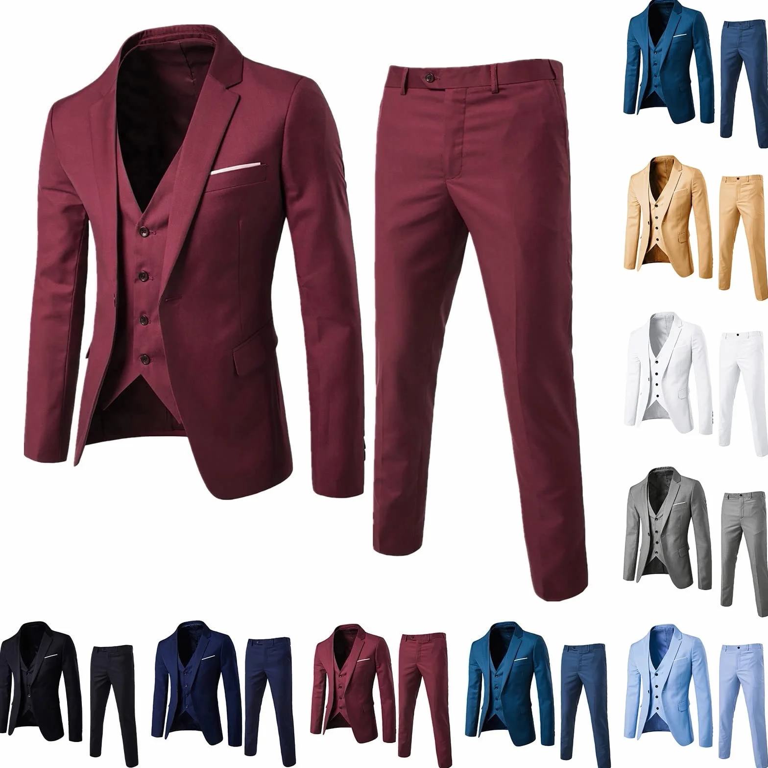 2025 - Traje delgado de 3 piezas para hombre, traje de negocios, boda, fiesta, chaleco y pantalones, abrigo, camisa, vestido