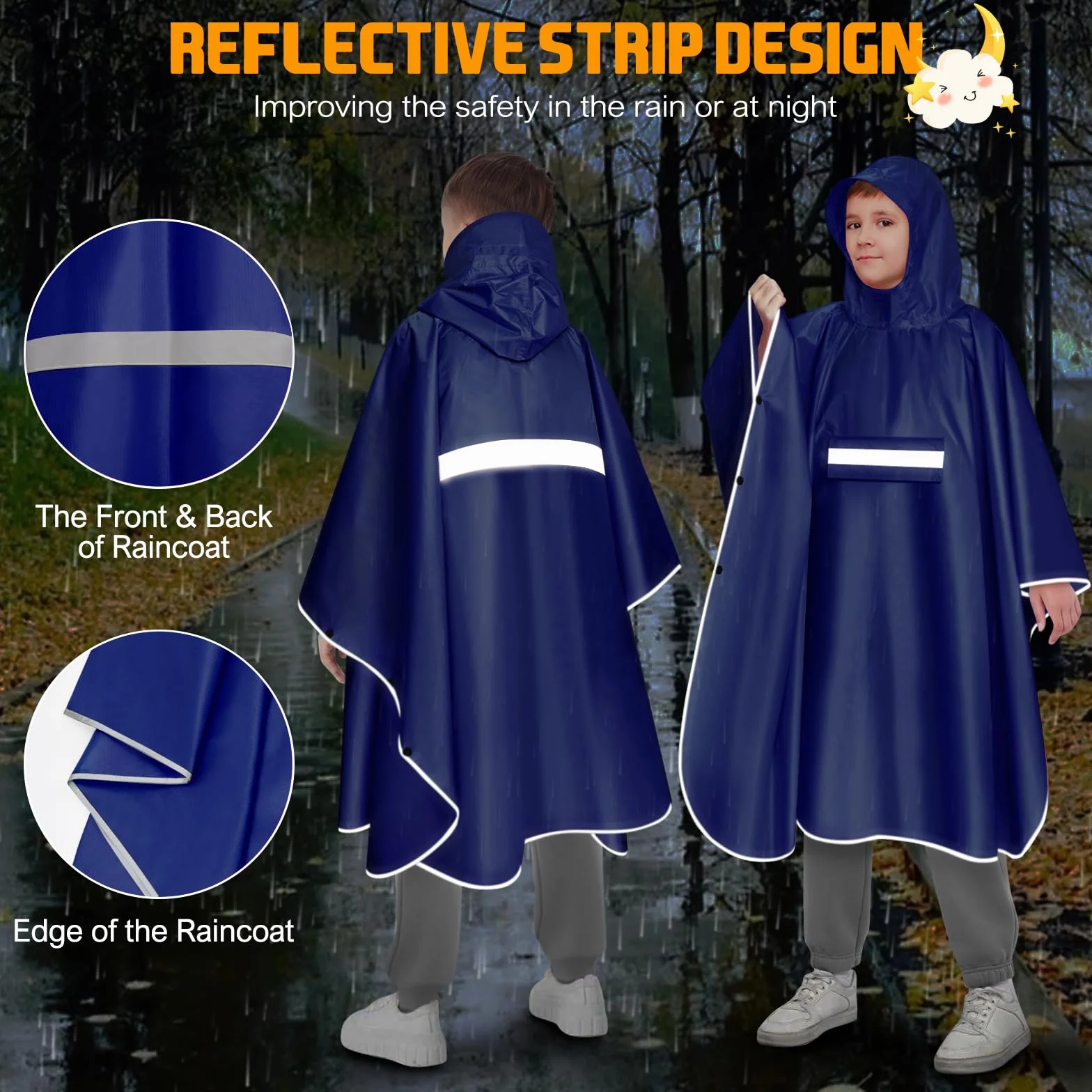 Poncho Impermeable Niño Rayas Reflectantes 120-140 cm Unisex