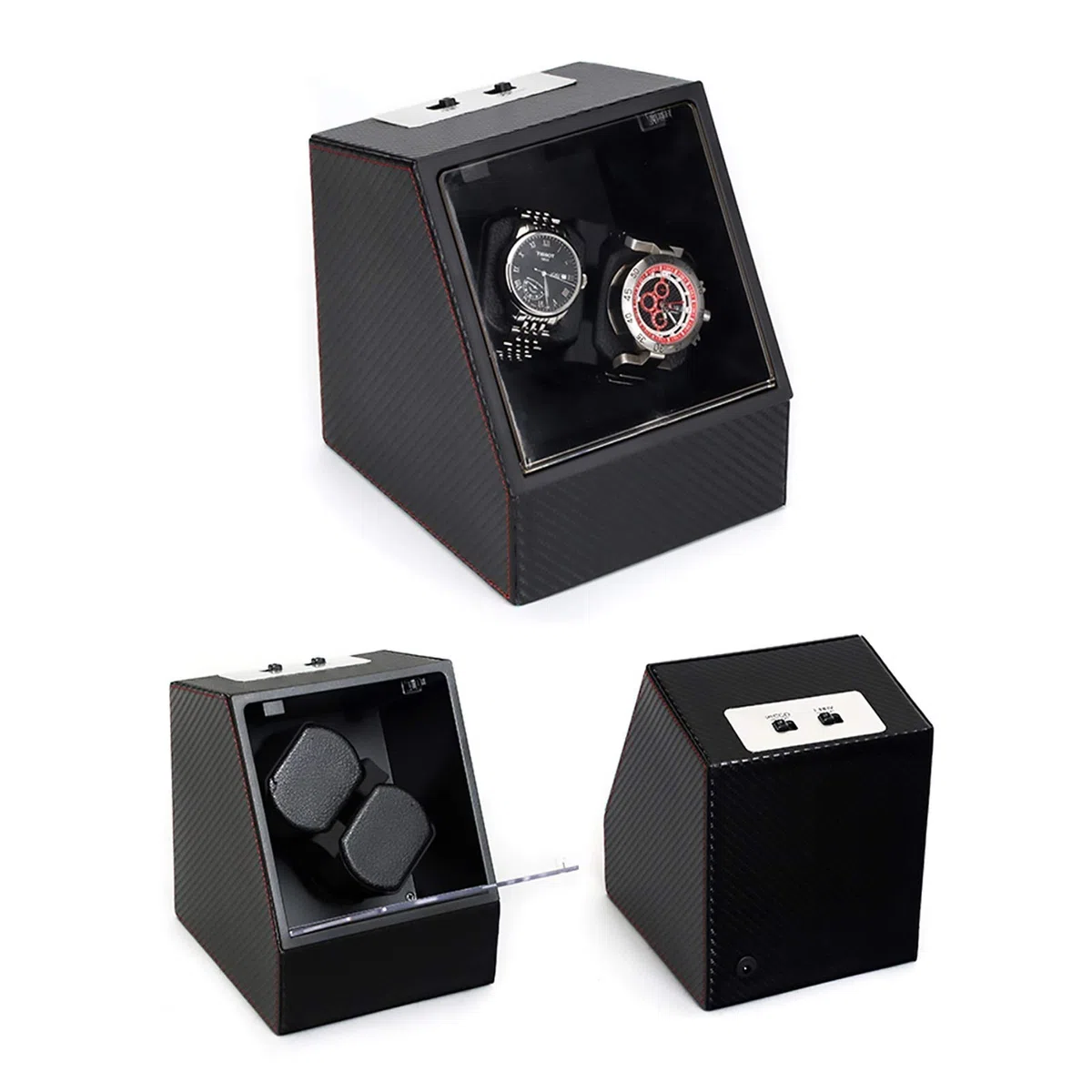 Caja de bobinado de Reloj mecánico automático Negro 2 + 0, Dispositivo de Reloj Giratorio de Motor, agitador de Reloj, Almacenamiento (Caja de exhibición de Reloj)
