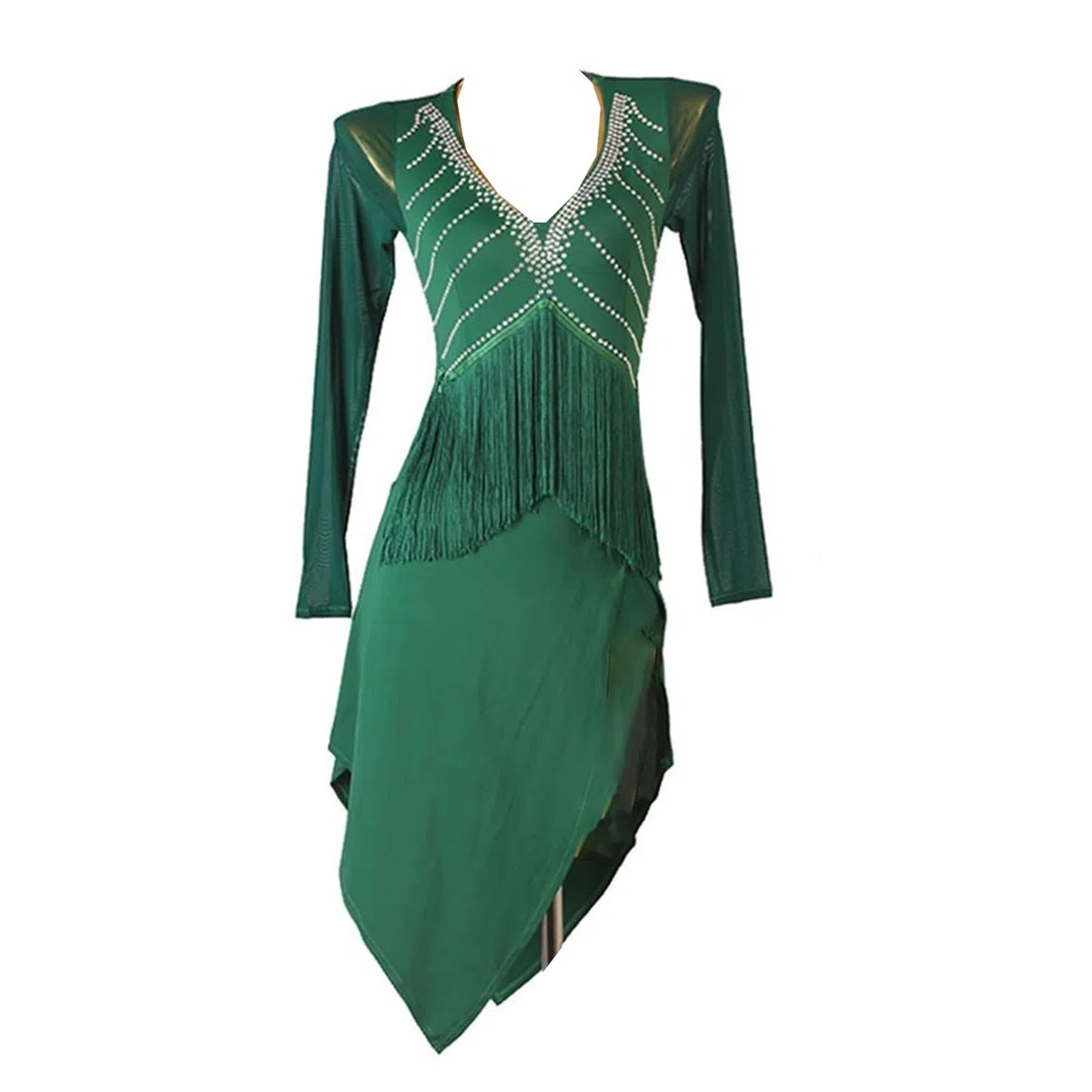 trajes de baile Vestido de baile latino, ropa, vestidos con flecos, vestido de mujer latinoamericana, flamenco, traje de baile for niñas, Tango Dancewea, borla (Color : Verde, Size : XXL)