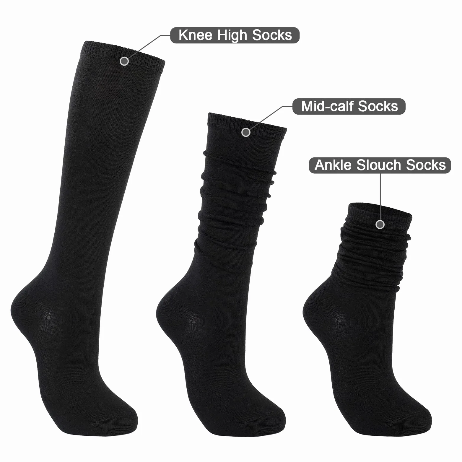 Calcetines altos hasta la rodilla para mujer, calcetines largos atléticos delgados de muslo alto, calcetines deportivos al aire libre, calcetines de tubo casuales, Paquete de 3 Negro, Talla única