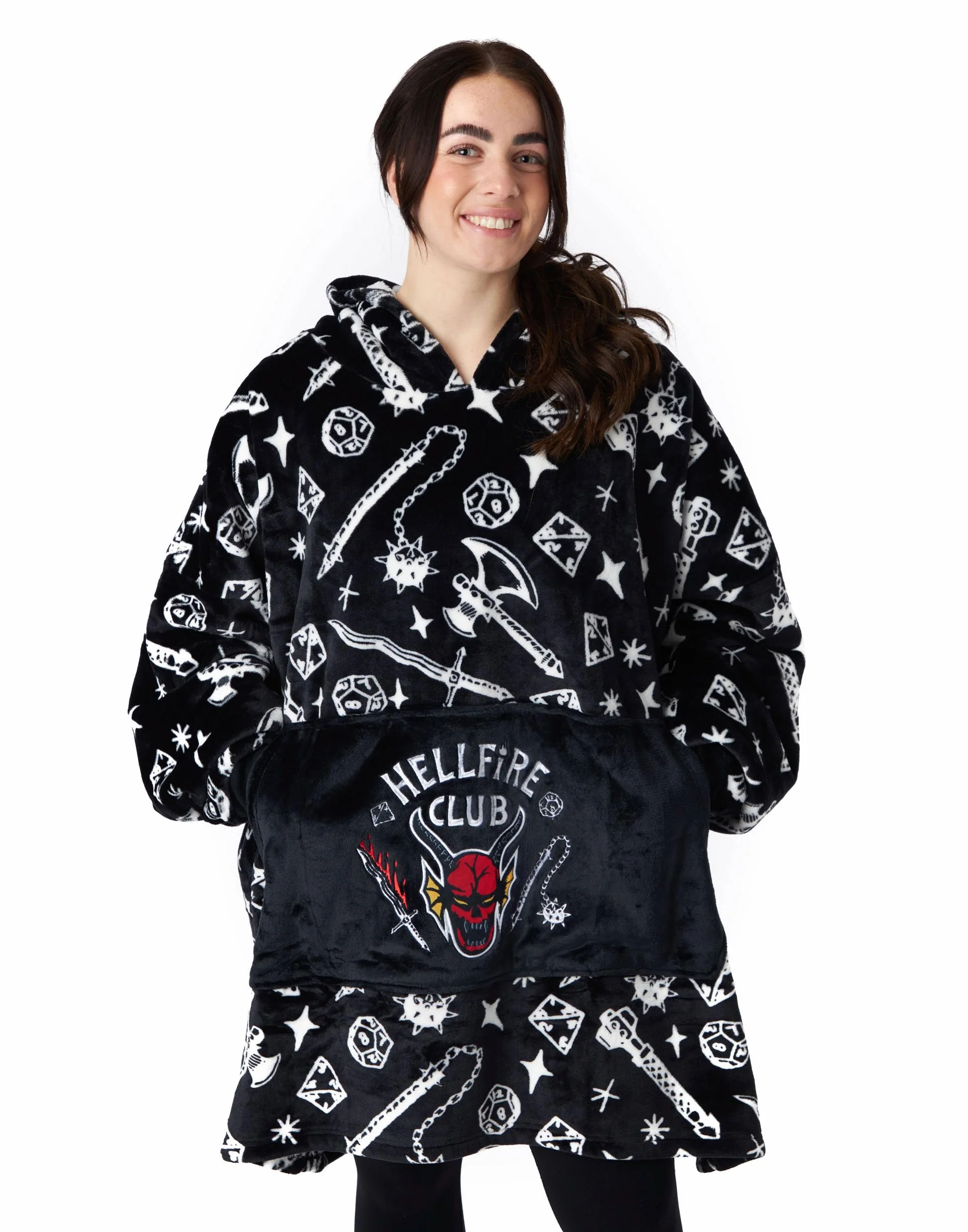 Stranger Things Sudadera con Capucha Hellfire Club Manta portátil para Adultos Negro Talla Grande