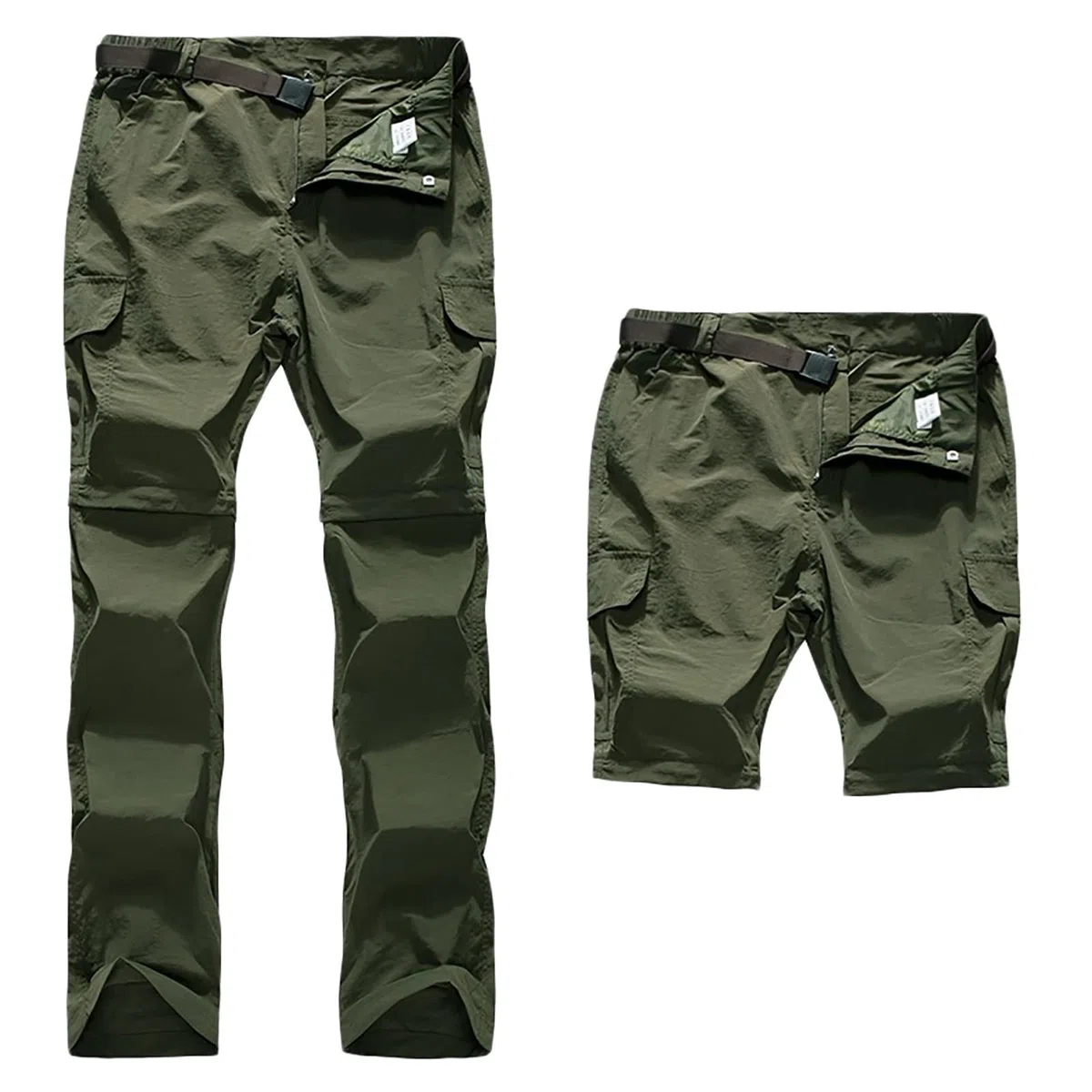 Hombres Pantalones de Senderismo Convertibles Impermeable Zip Off Pantalones de Escalada Secado Rápido (Size:XXL,Color:Verde)