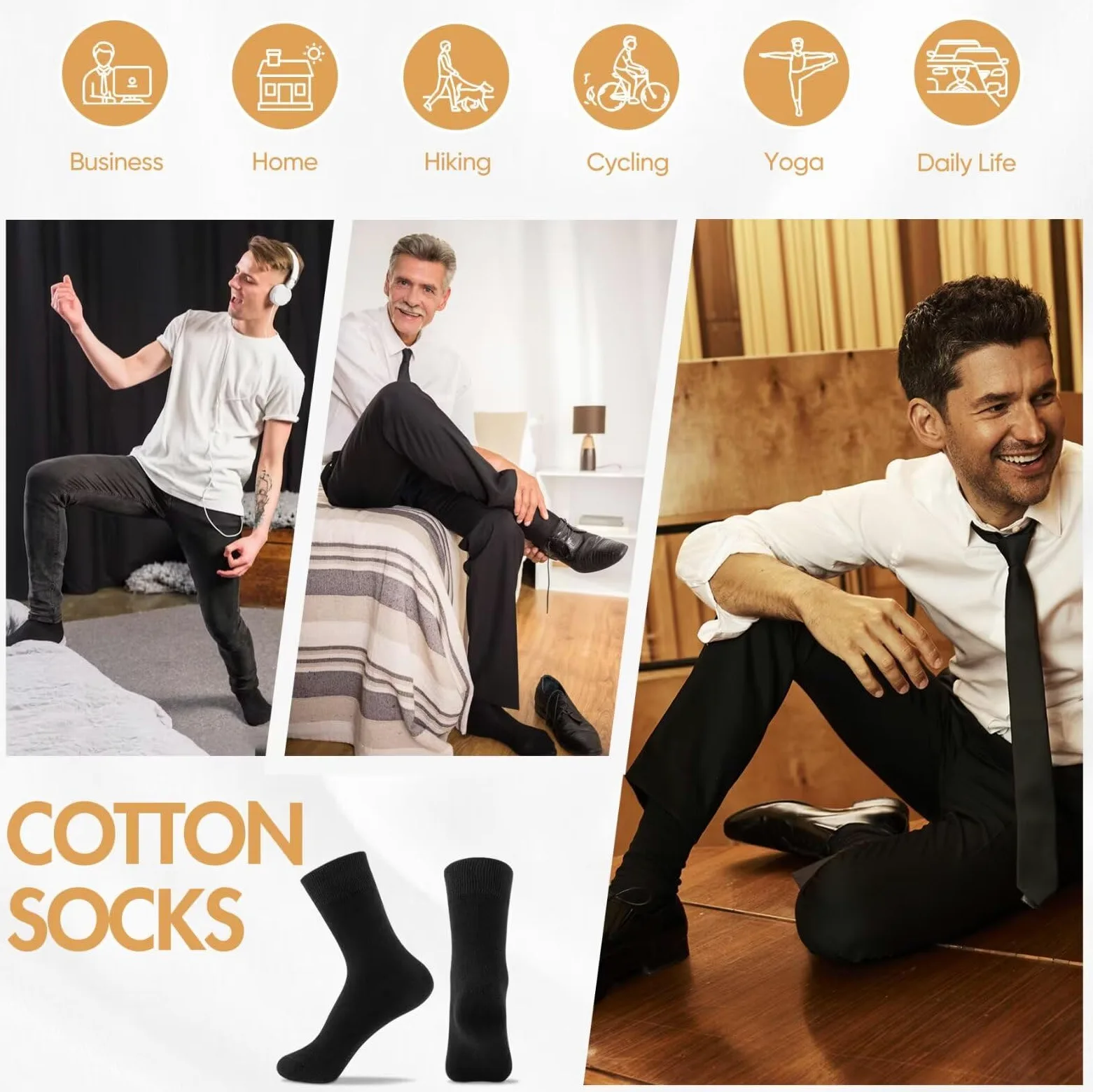 NUOZA Calcetines Hombre 12 pares Calcetine Deportivos Algodón Negocios Calcetines Largos Transpirables Calcetine Negro/Blanco